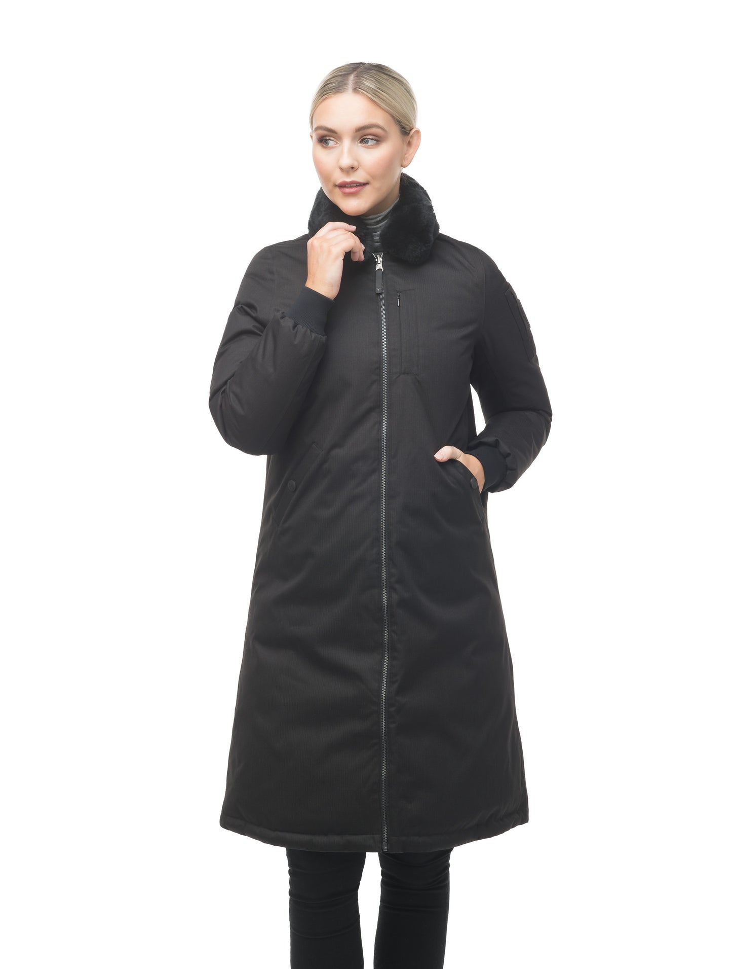 The classic bomber jacket in a longer length to keep out the winter cold in Black.