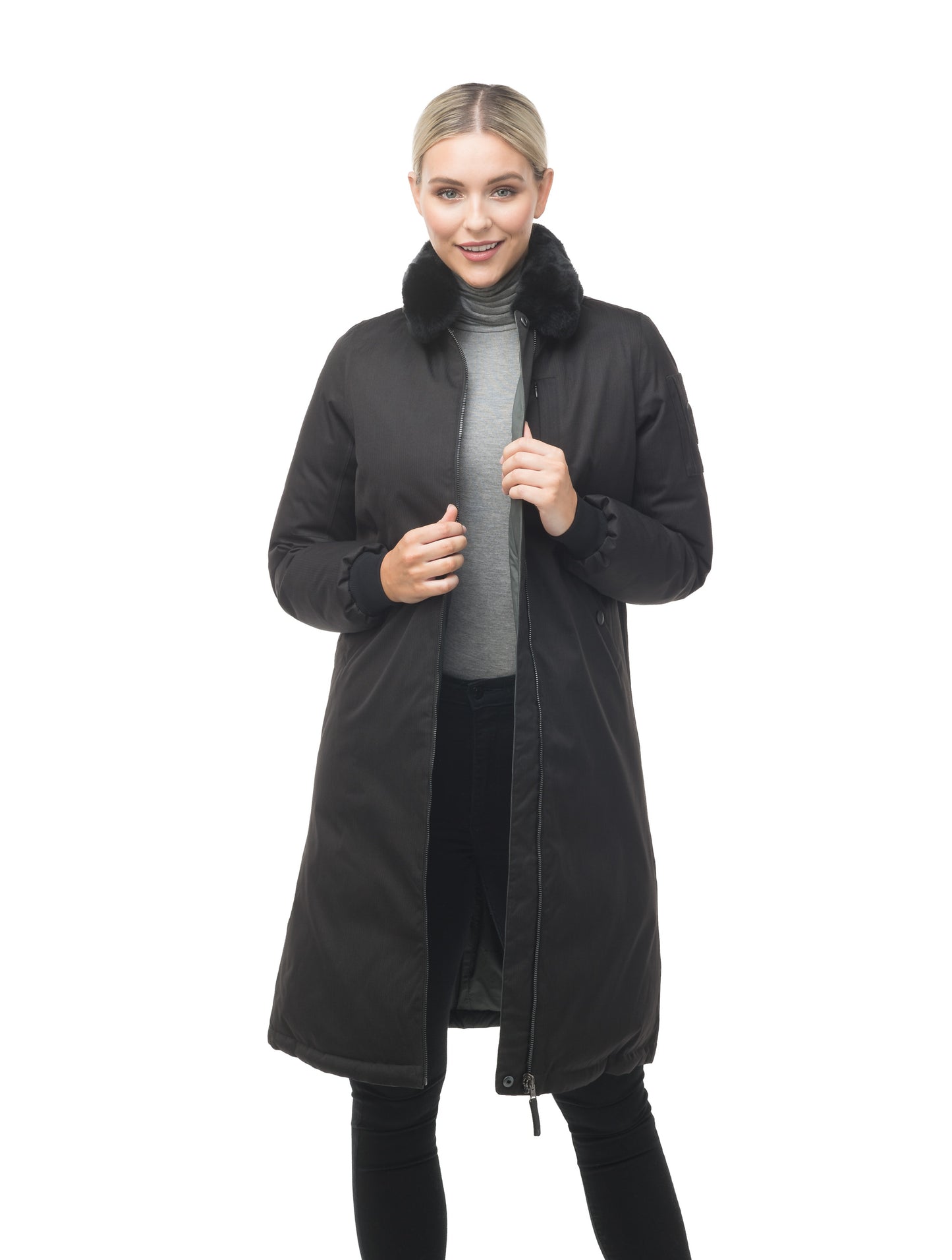 The classic bomber jacket in a longer length to keep out the winter cold in Black.