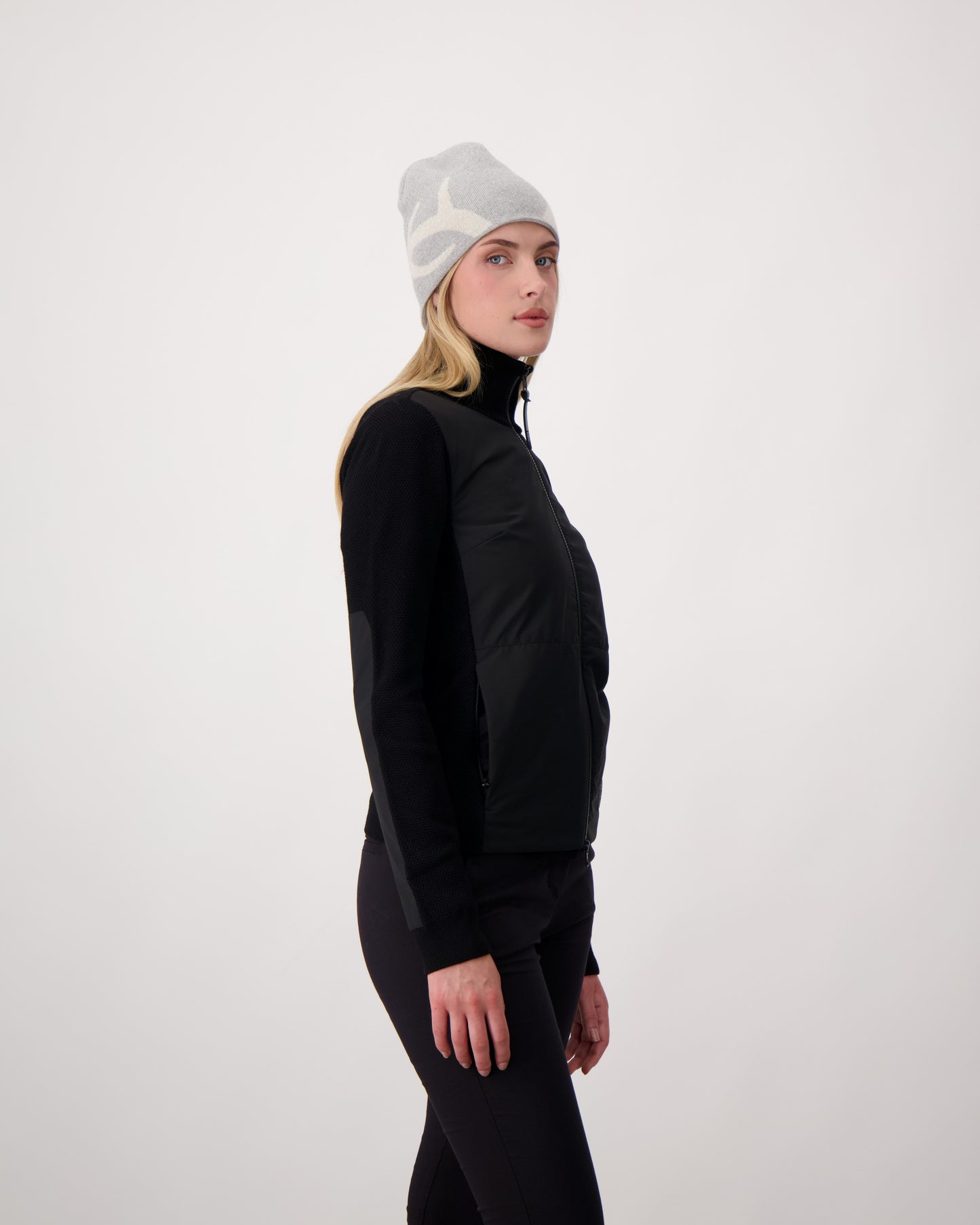 Antler Beanie in merino wool blend, antler knit motif on front, in Grey