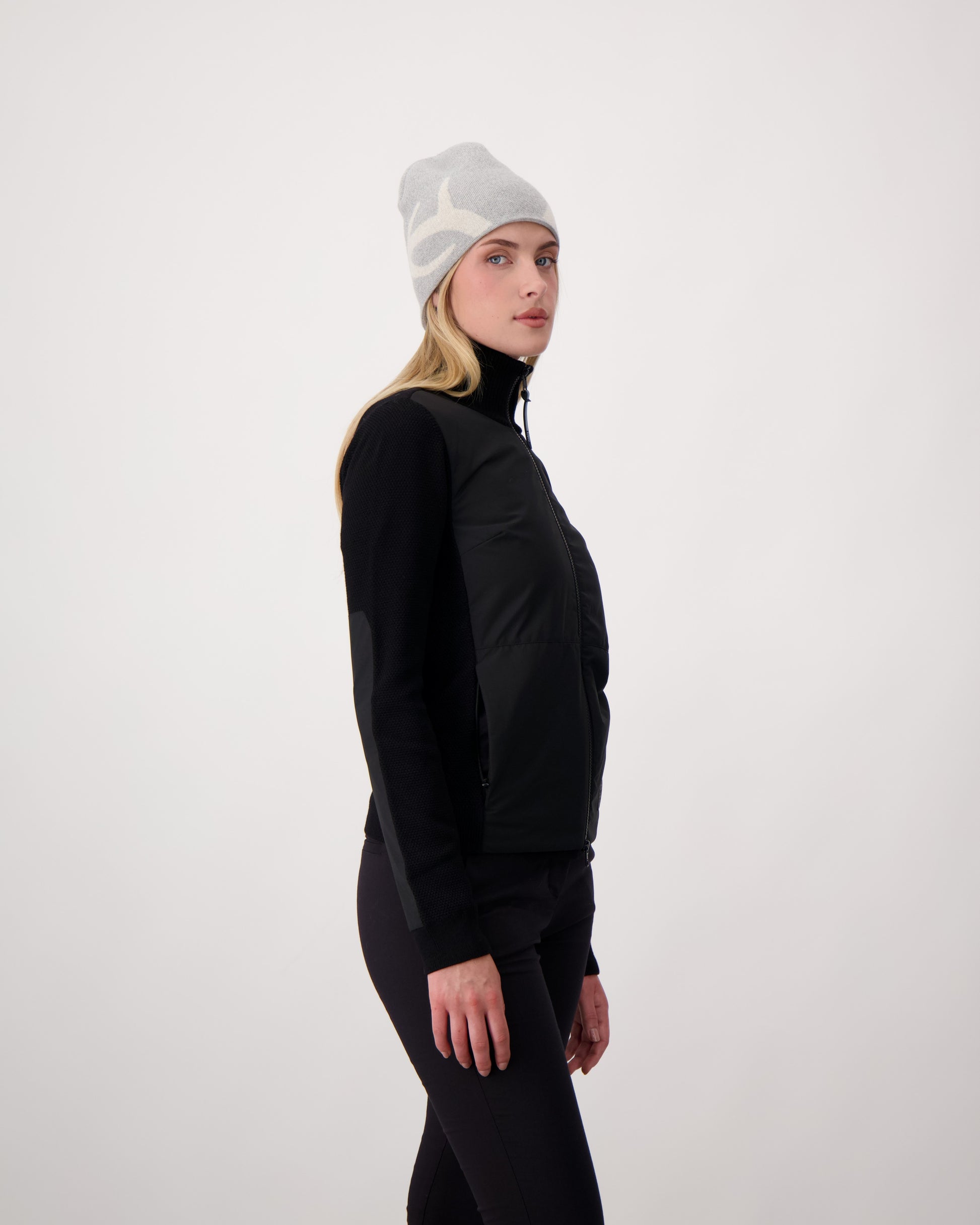 Antler Beanie in merino wool blend, antler knit motif on front, in Grey