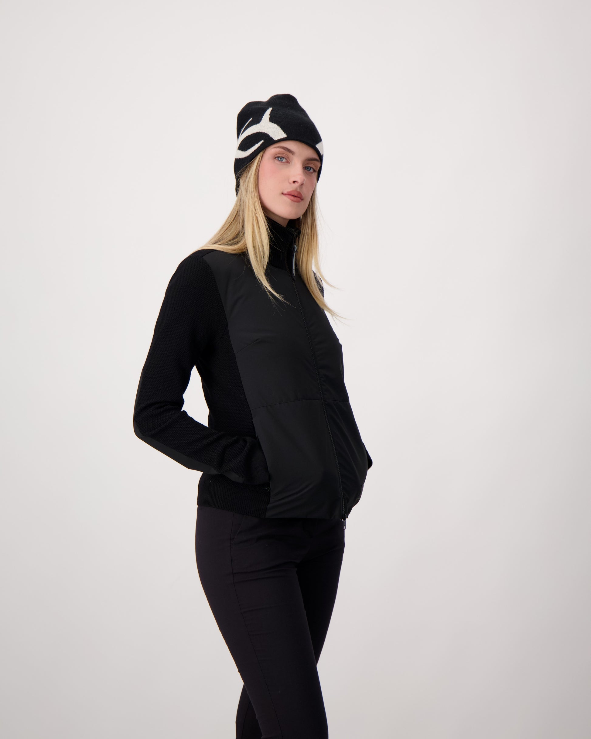 Antler Beanie in merino wool blend, antler knit motif on front, in Black