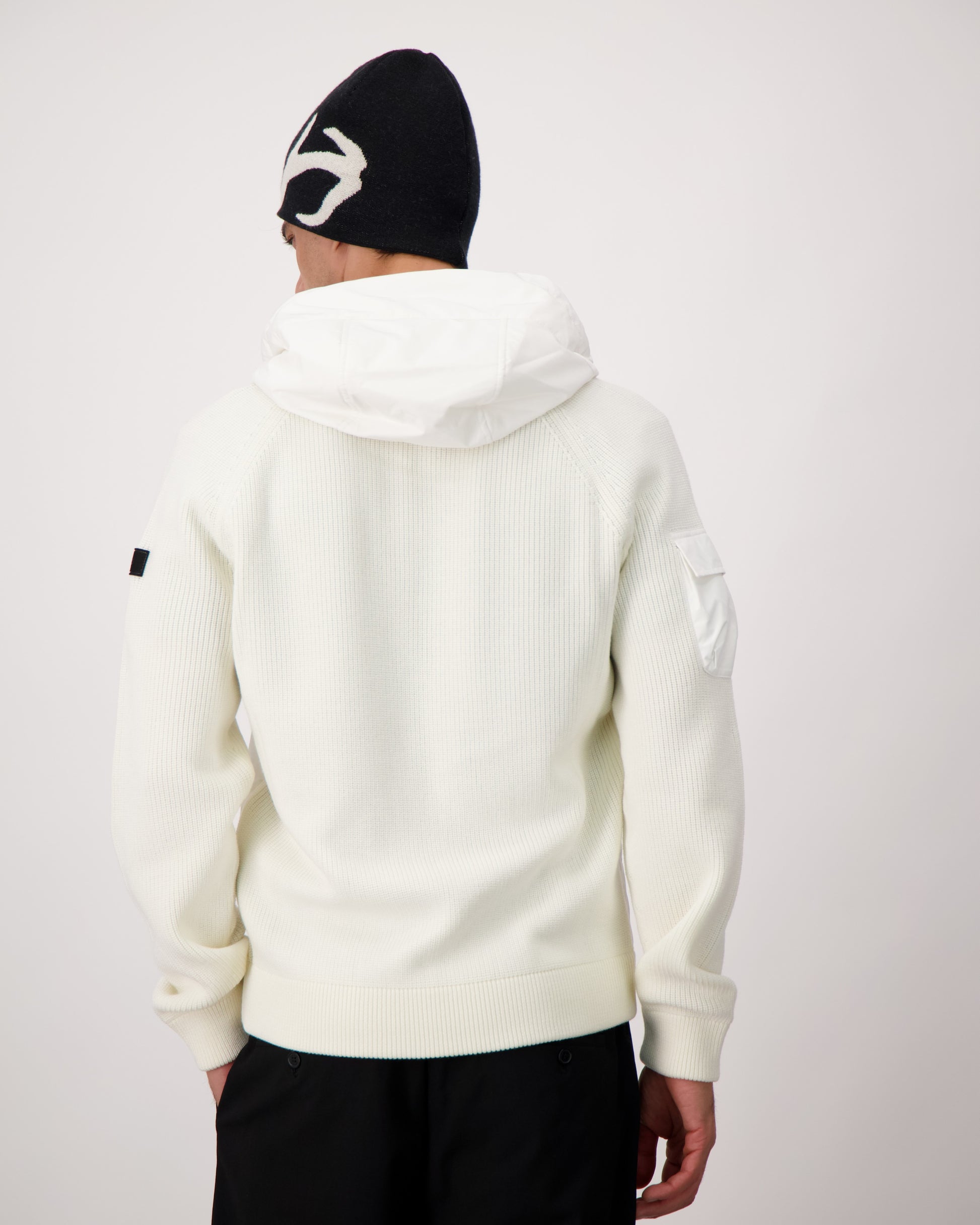 Antler Beanie in merino wool blend, antler knit motif on front, in Black