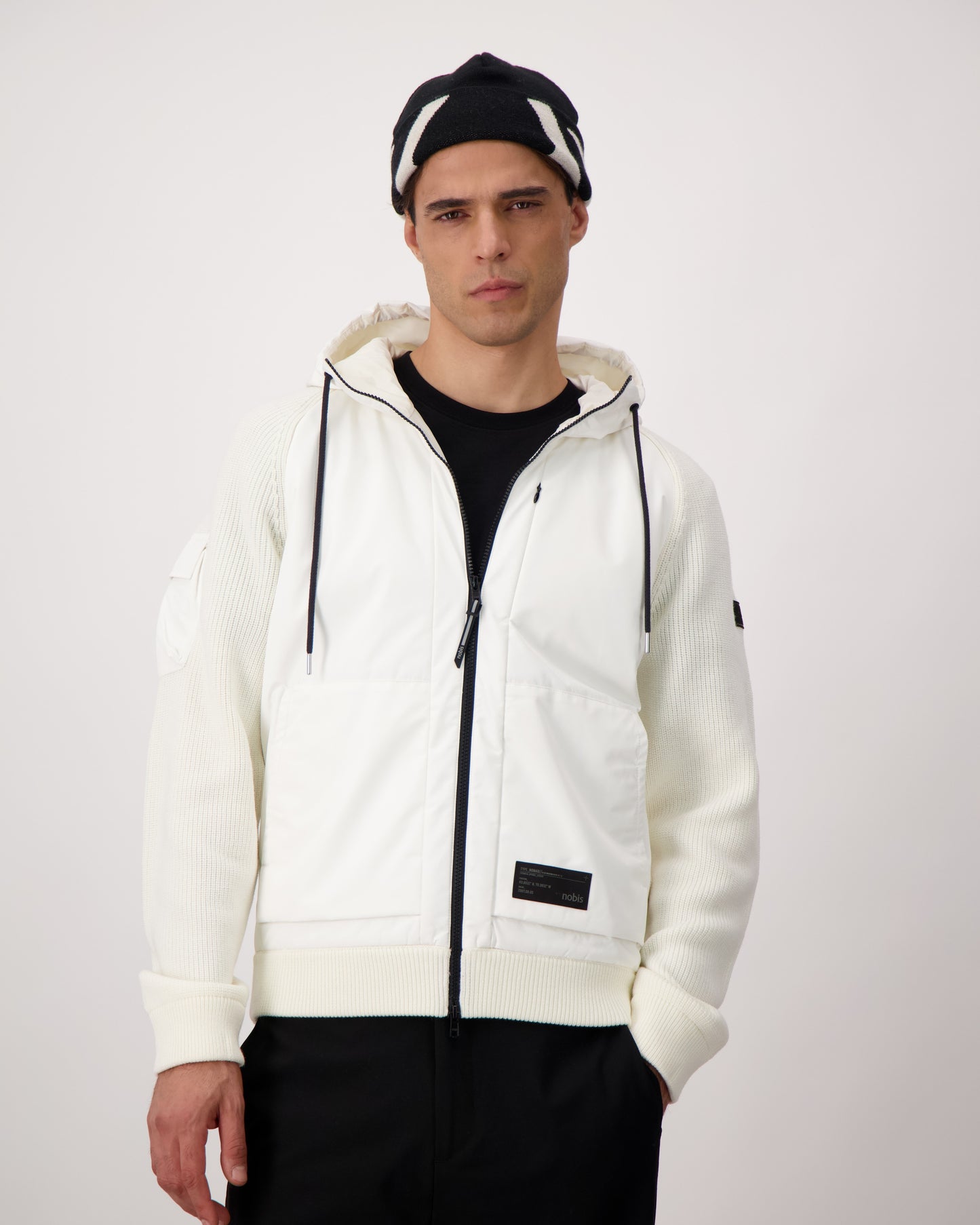 Antler Beanie in merino wool blend, antler knit motif on front, in Black