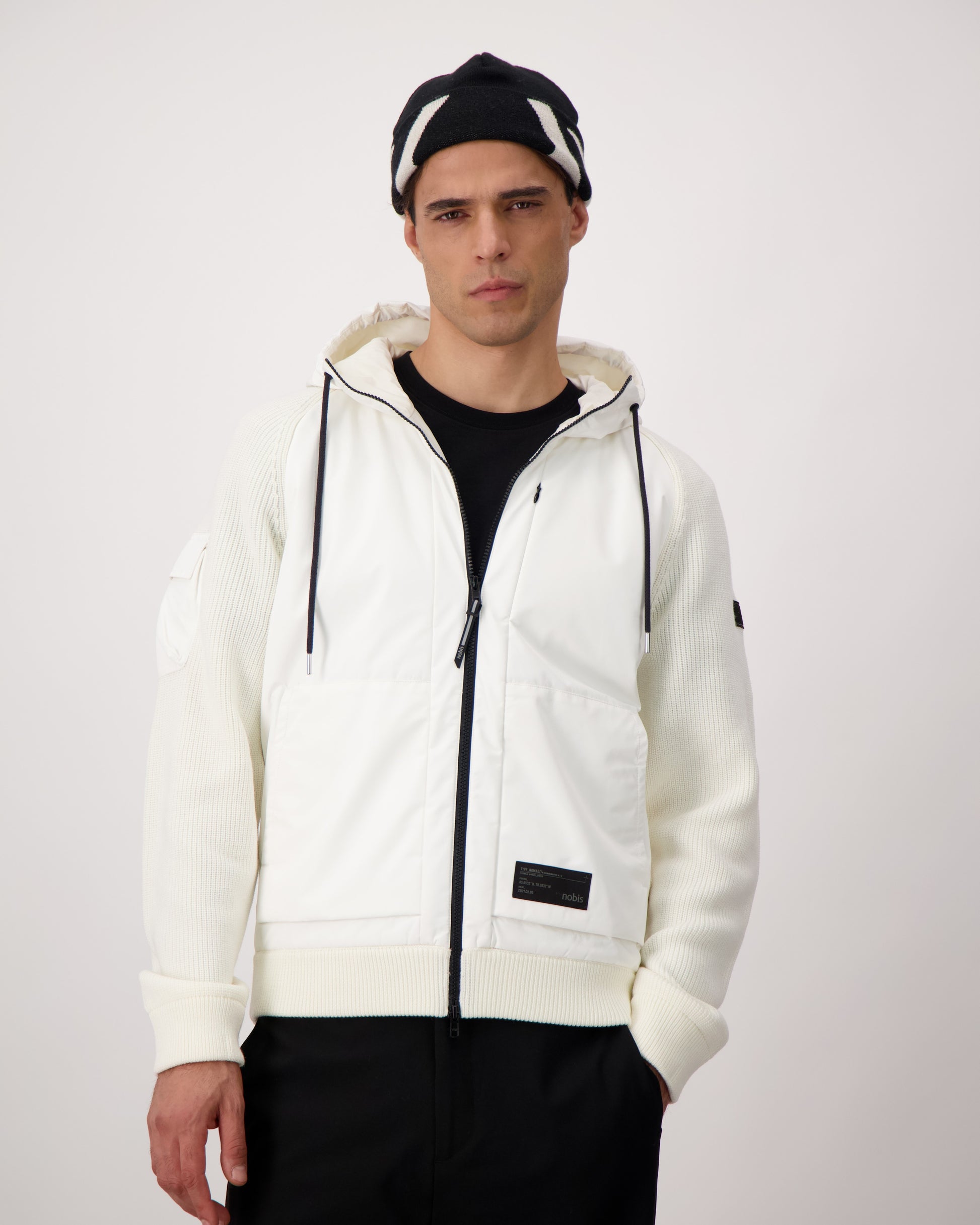 Antler Beanie in merino wool blend, antler knit motif on front, in Black