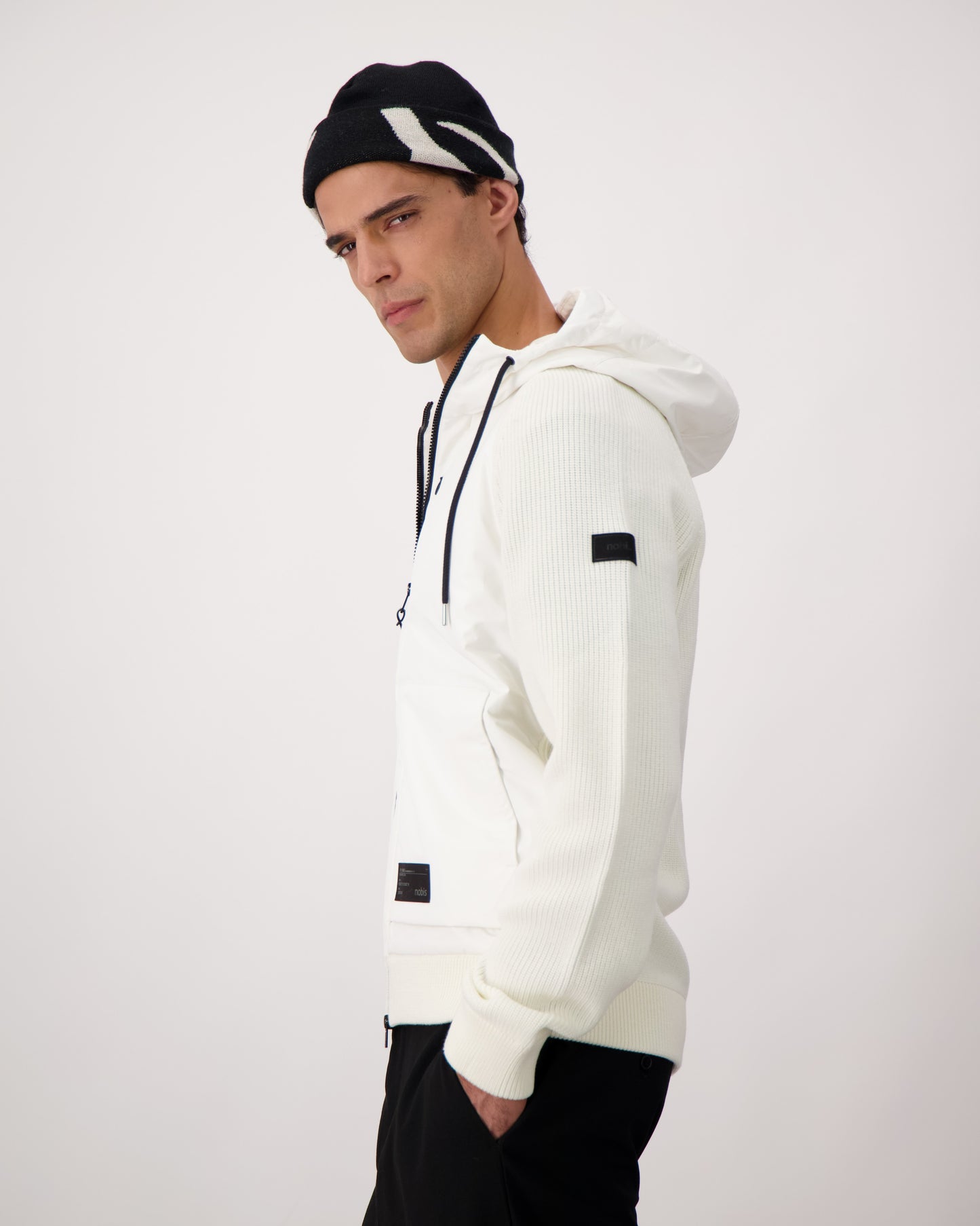 Antler Beanie in merino wool blend, antler knit motif on front, in Black