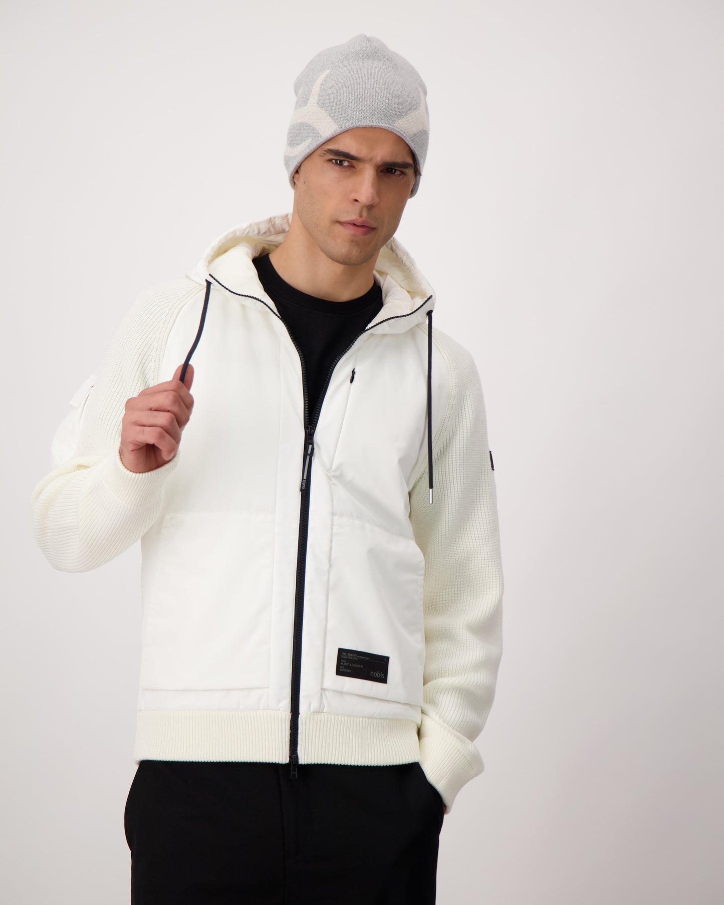 Antler Beanie in merino wool blend, antler knit motif on front, in Grey