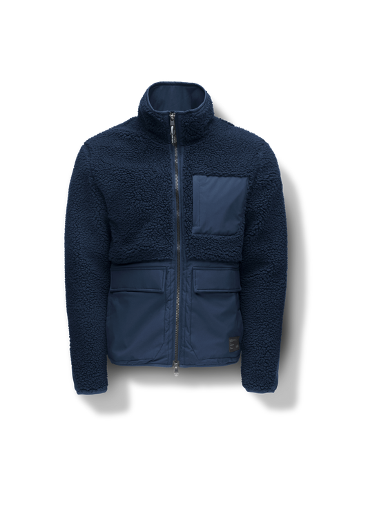Kepler Men's Berber Zip Front Sweater in hip length, premium berber and stretch ripstop fabrication, Primaloft Gold Insulation Active+, two-way centre-front zipper, zipper pocket at left chest, magnetic closure flap pockets at waist with additional side-entry pockets, in Marine