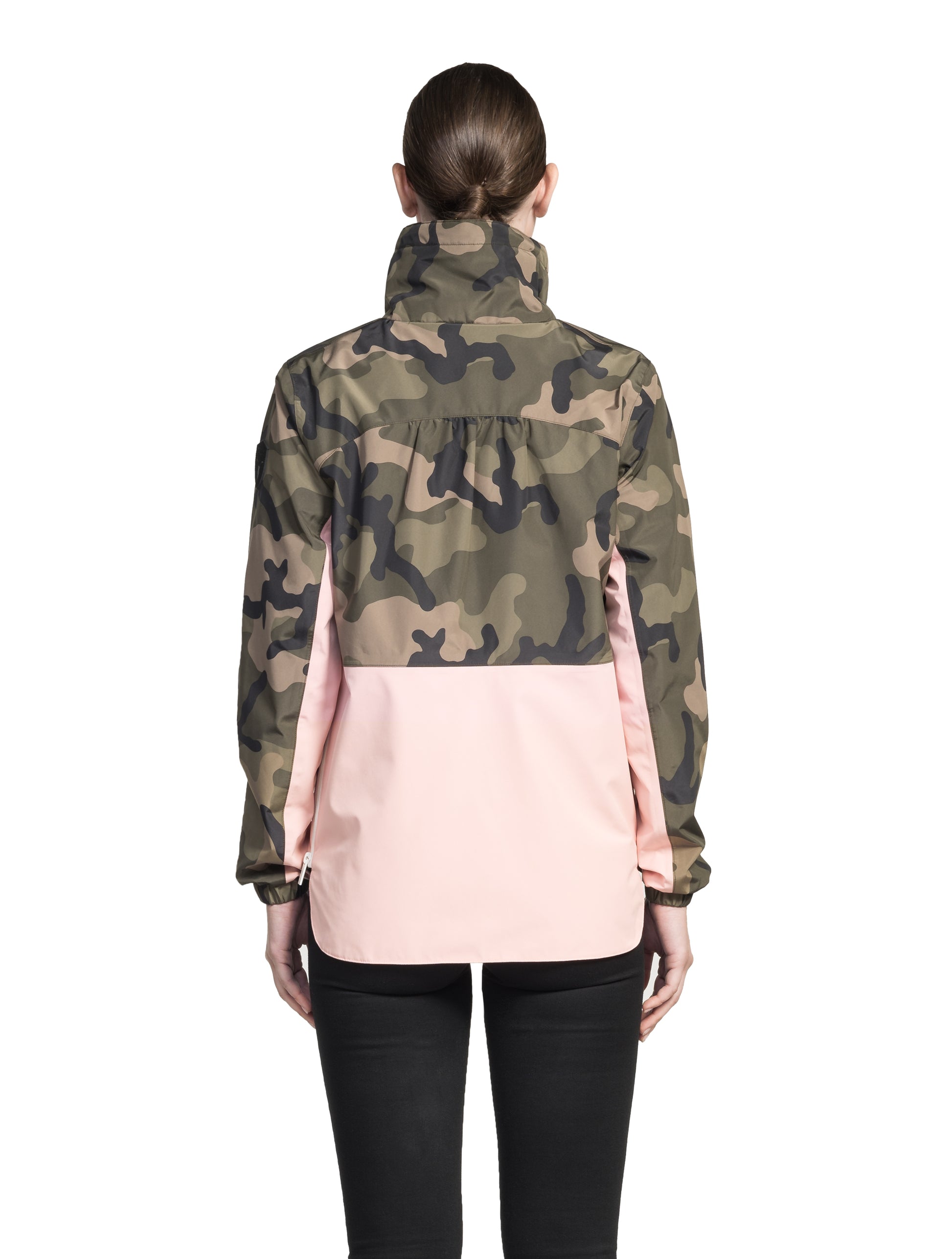 Leah waist length women's jacket in the Camo/Shell Pink
