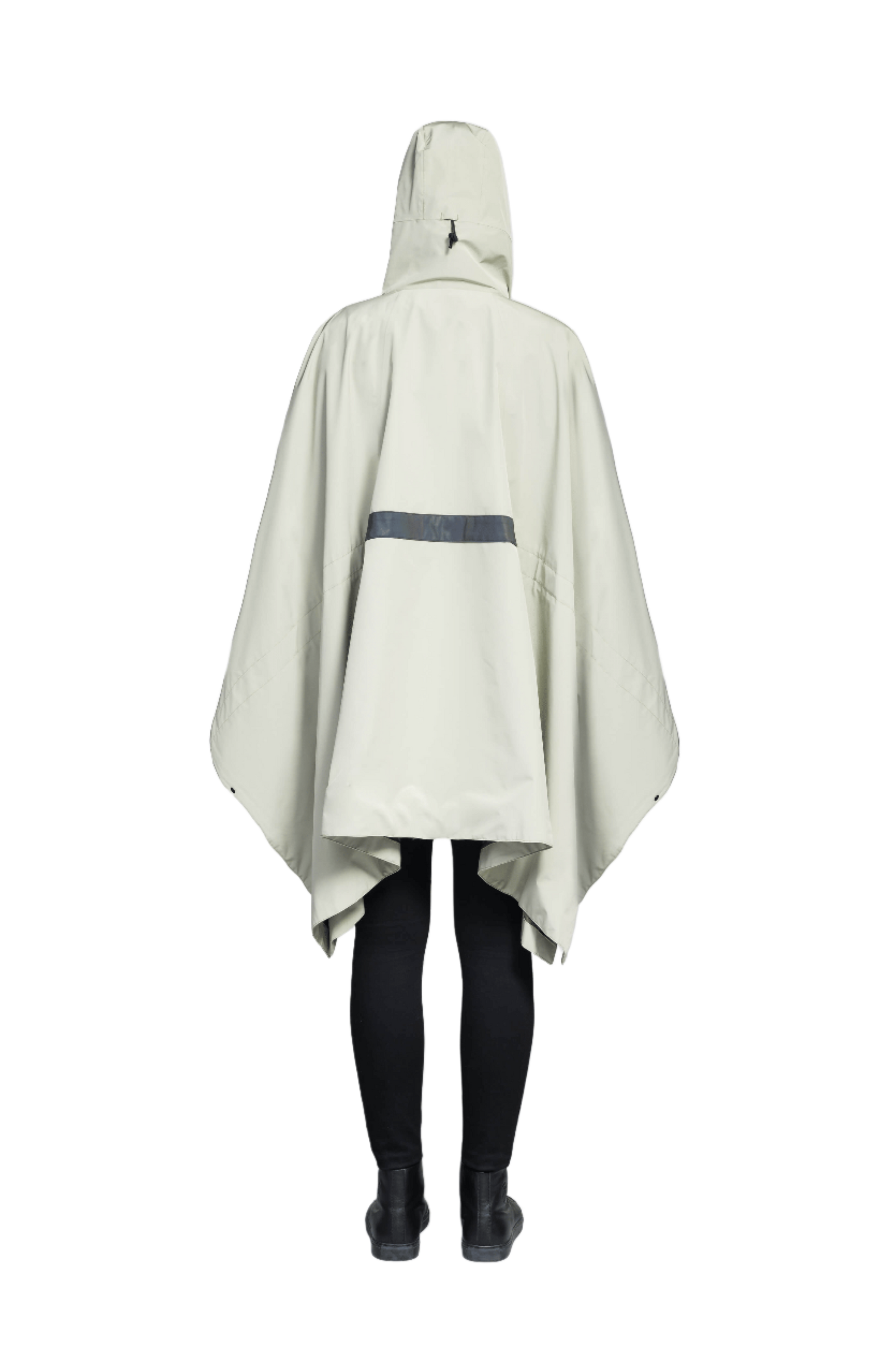 Hydra Unisex Performance Poncho in thigh length, non-removable hood, vertical half-zipper along centre front collar, hidden side-entry waist zipper pockets, adjustable webbing straps and snap closure cuffs, and packable to front kangaroo pocket with flap opening, in Tea