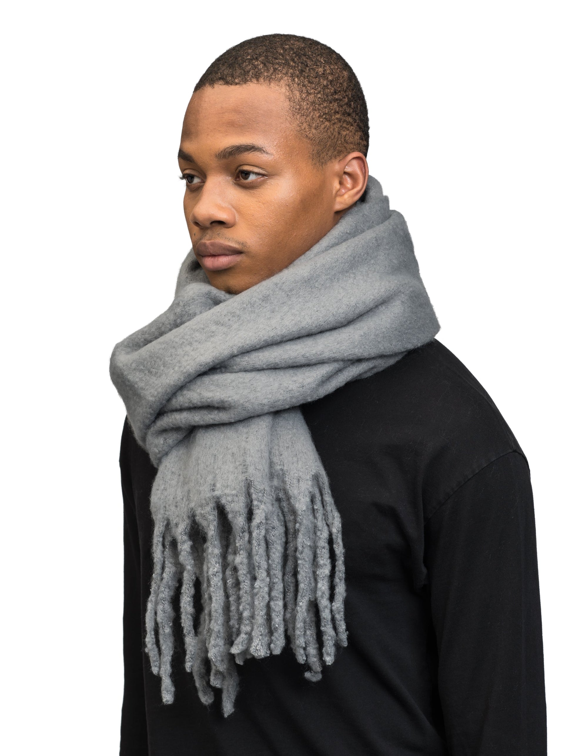 Unisex scarf with fringed ends in Grey