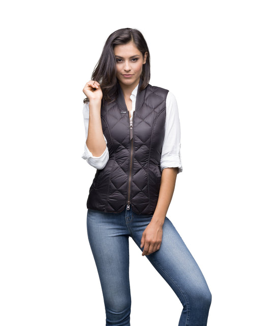 Women's slim fitting quilted vest in Dark Brown + Dark Brown