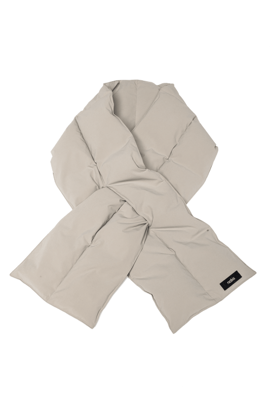 Kara Unisex Quilted Scarf with synthetic down fill, and pull-through slit fastening, in Clay + Clay