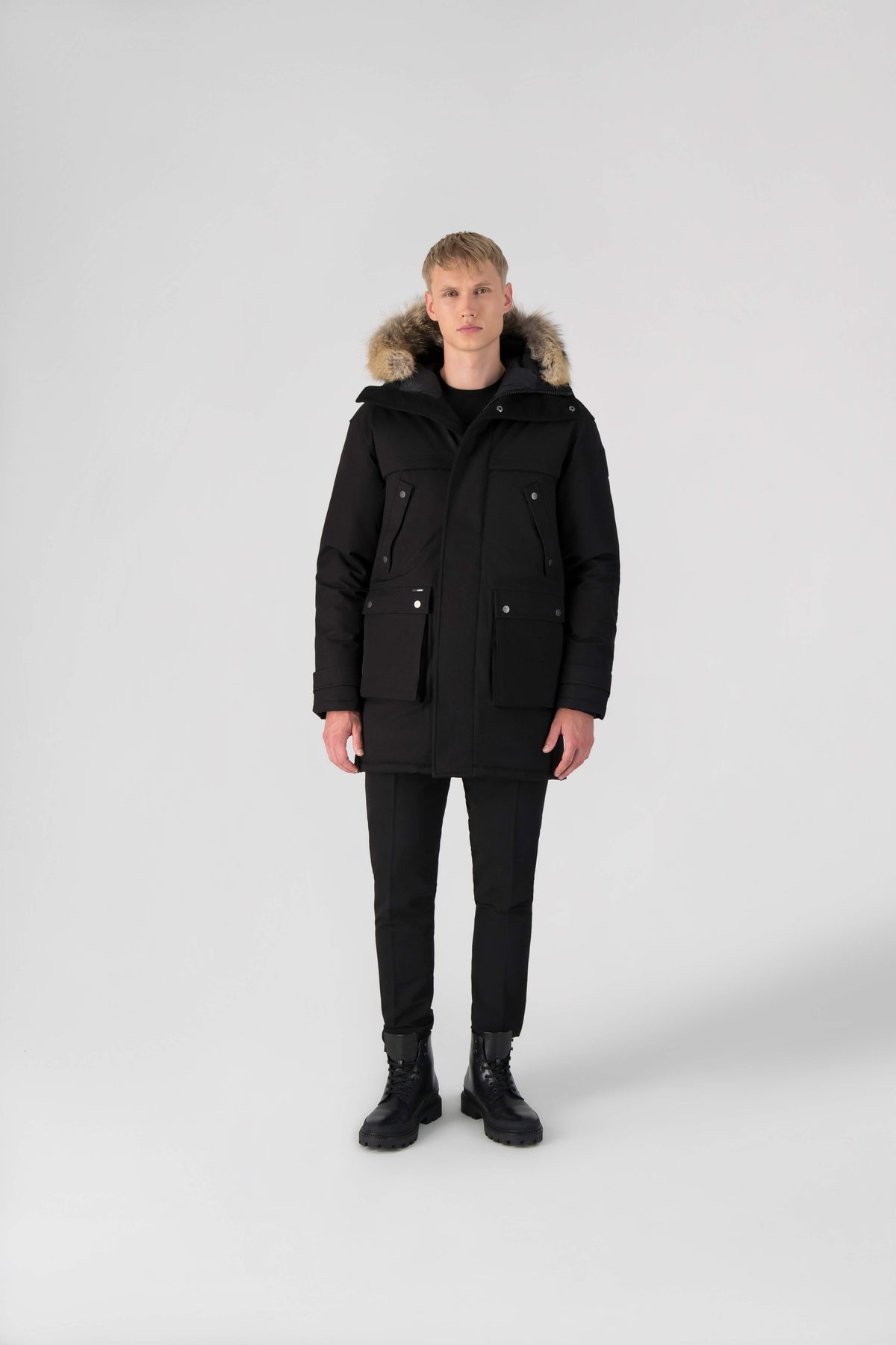 Men's Best Selling Parka the Yatesy is a down filled jacket with a zipper closure and magnetic placket in Black
