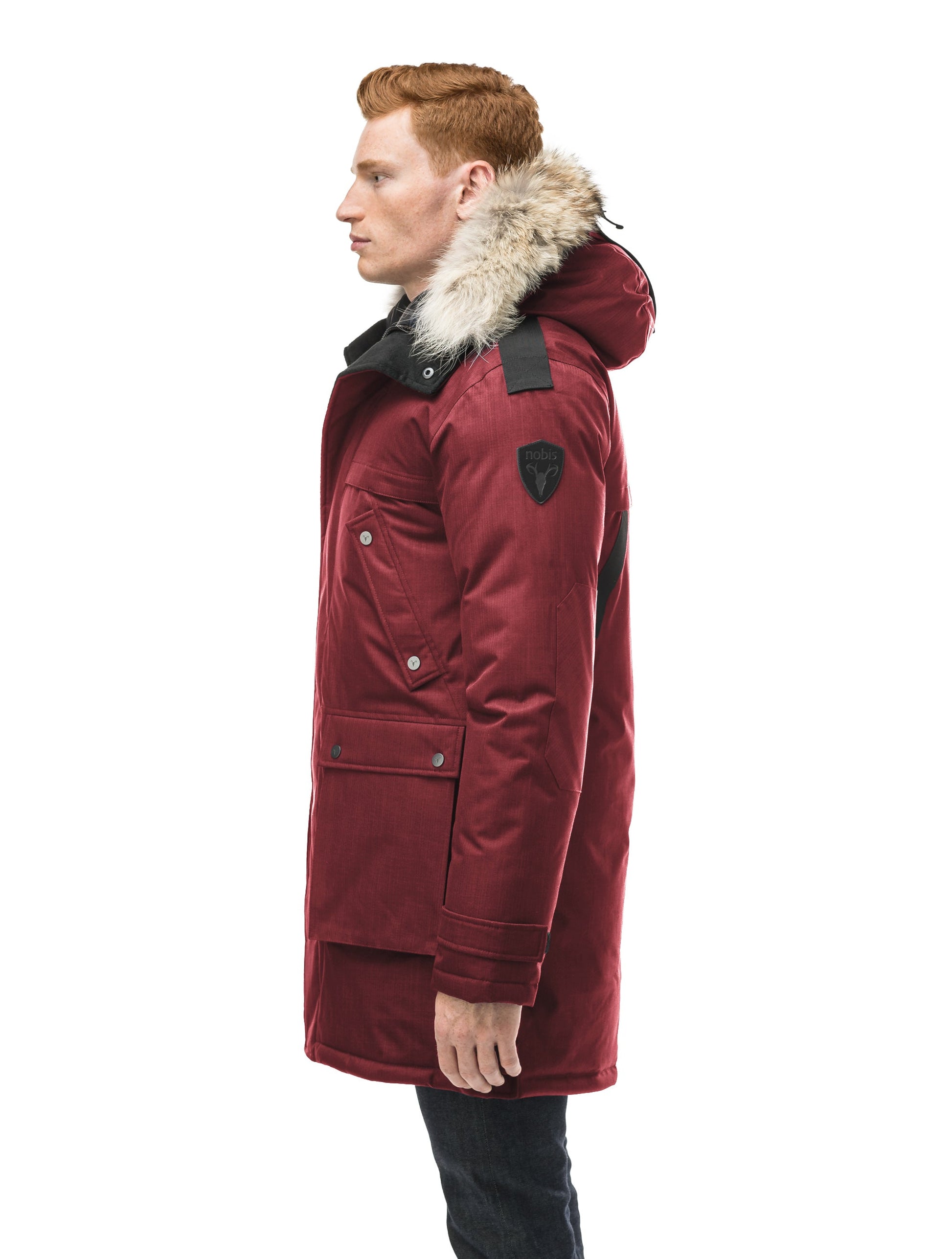 Men's Best Selling Parka the Yatesy is a down filled jacket with a zipper closure and magnetic placket in CH Cabernet