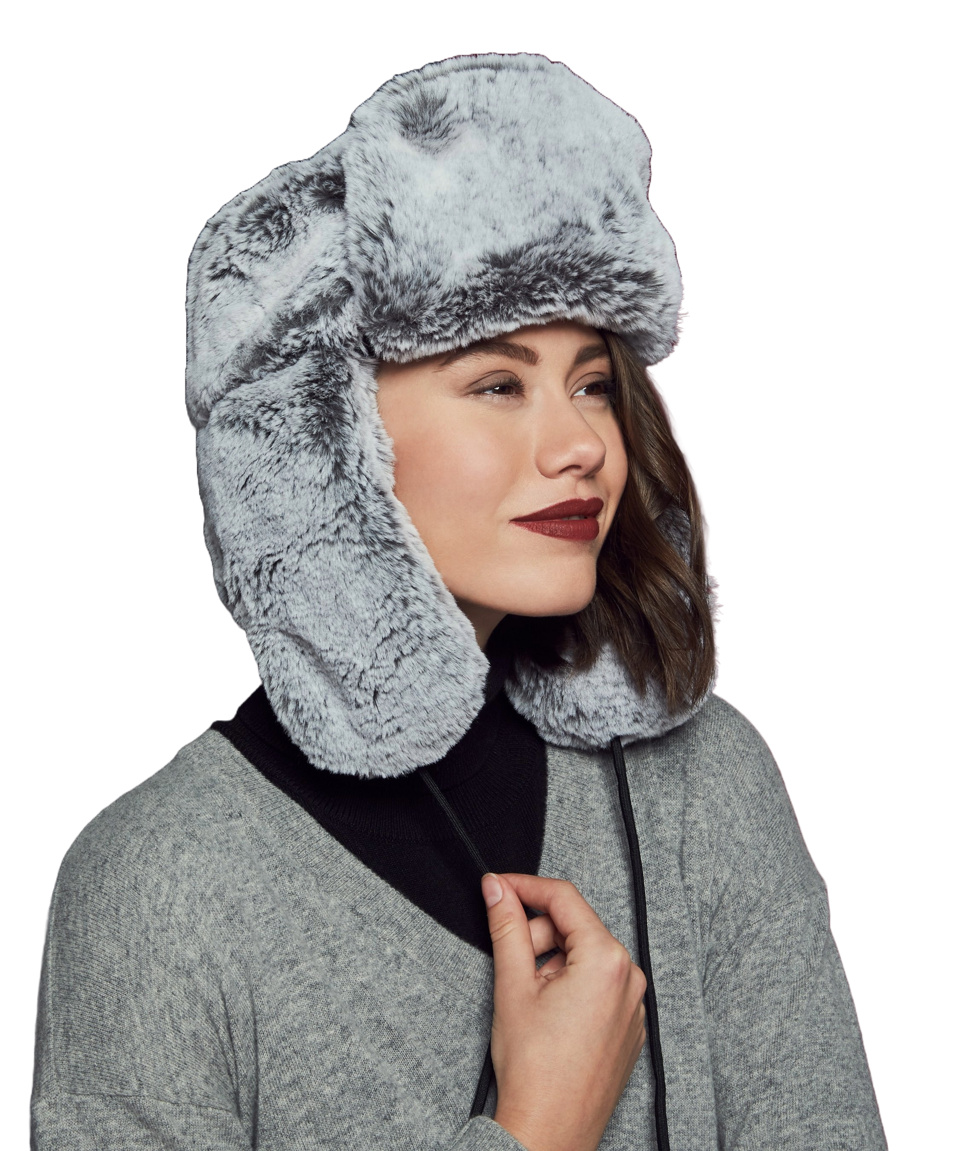 Faux Fur Trapper Hat in Heather Grey