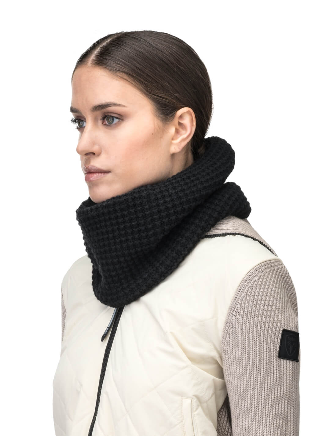 Alder Unisex Knit Gaiter infinity scarf in superfine alpaca and extrafine merino wool, in Black