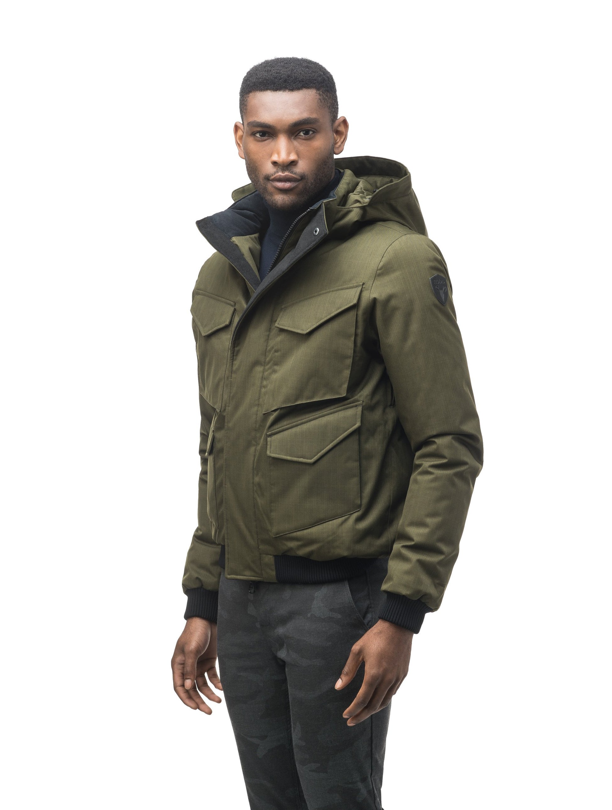 Men's waist length bomber with four huge pockets on the front in Fatigue