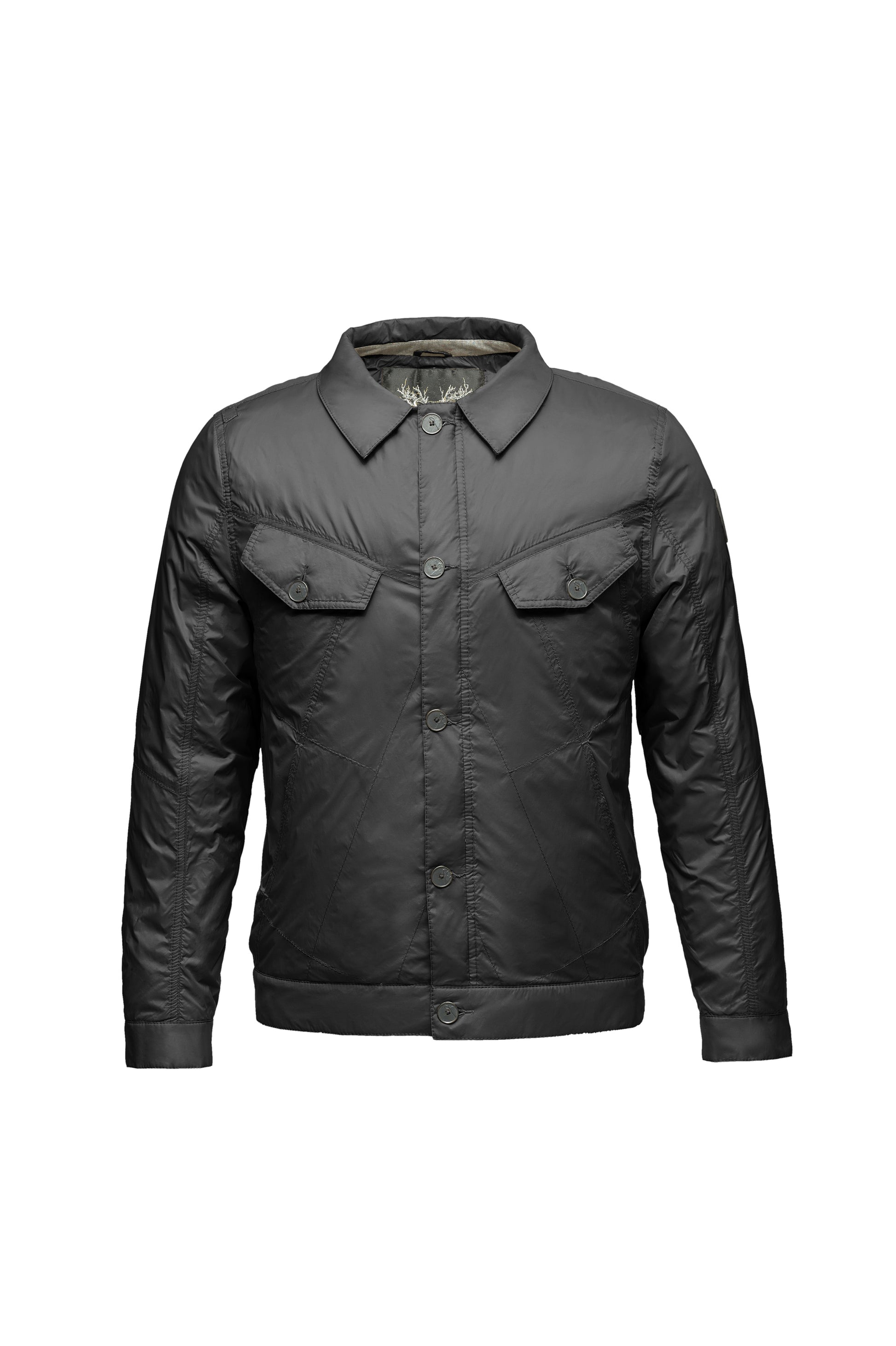 Men's hip length down-filled shirt jacket in Black