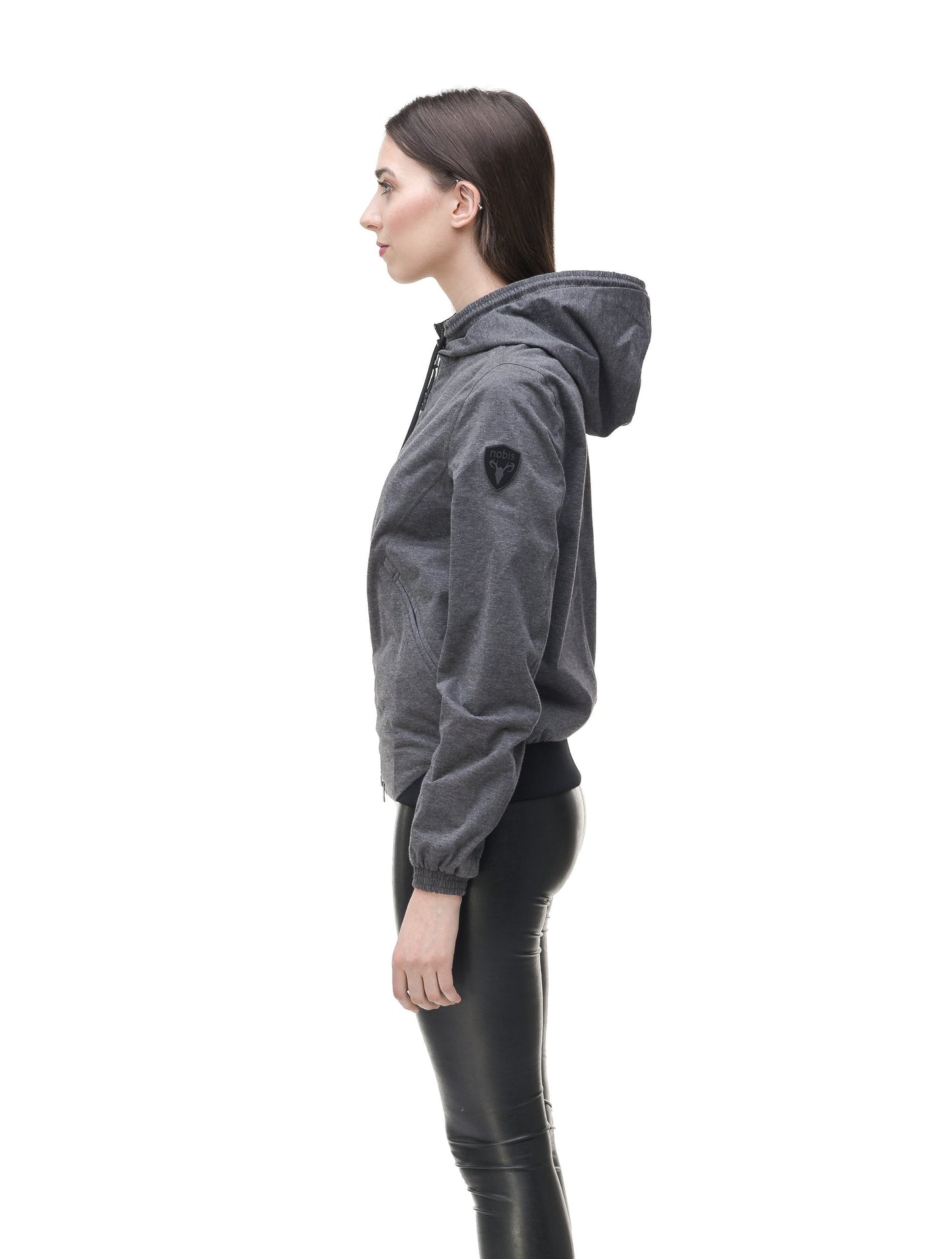 Women's lightweight jersey down filled jacket in Charcoal, or Black