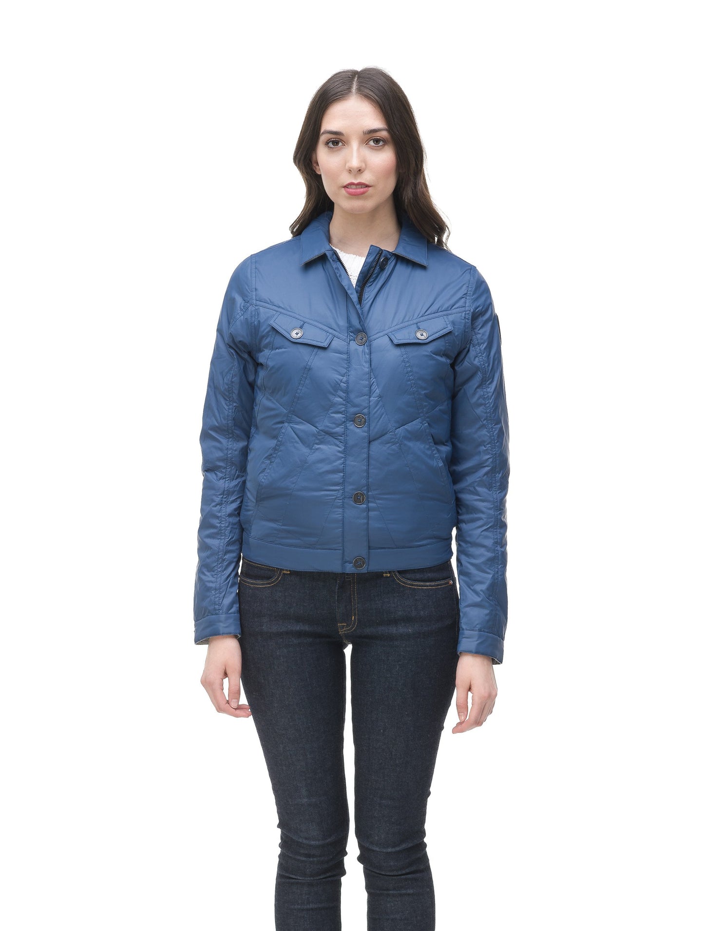 Lightweight cropped women's jacket in Denim Blue
