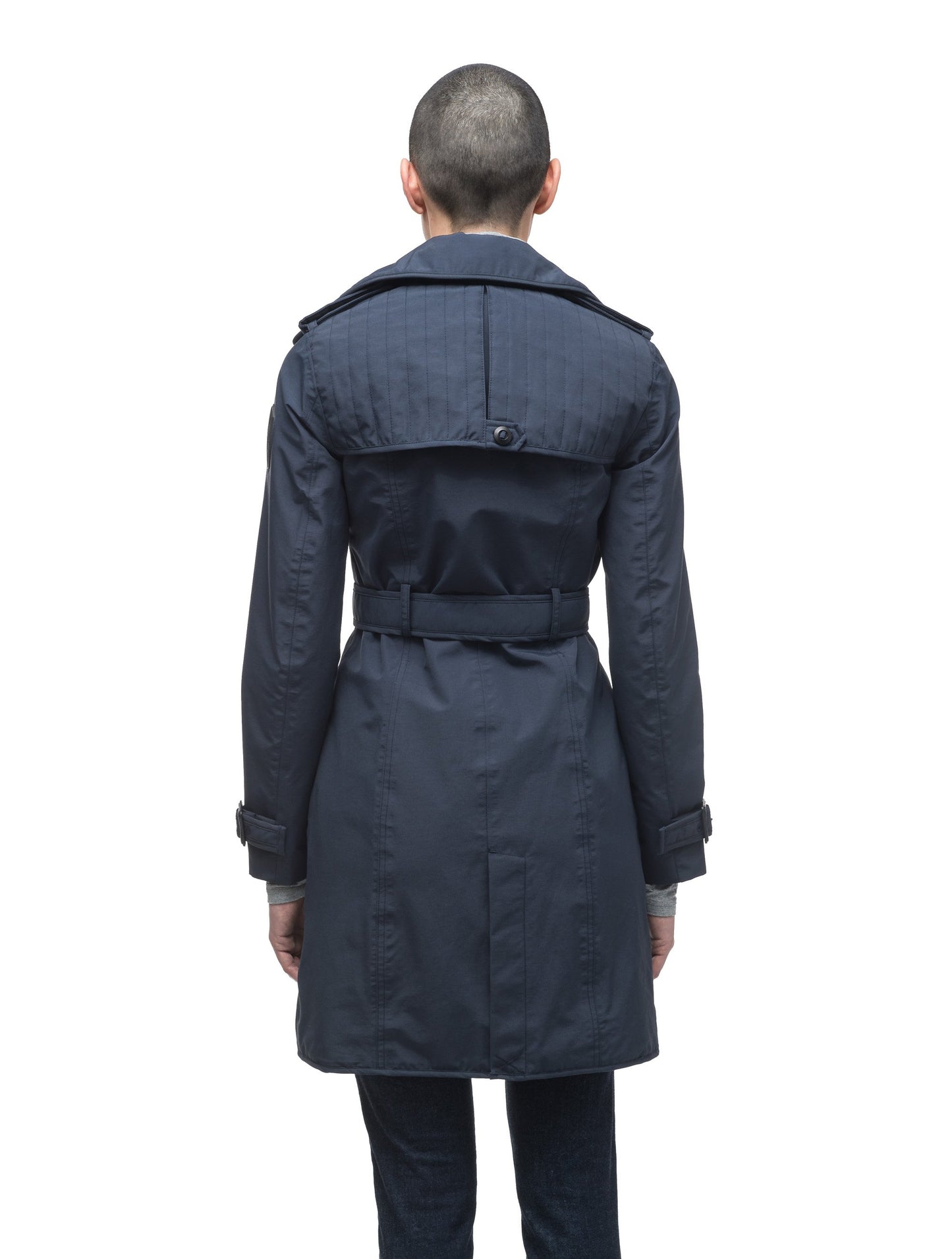 Women's classic trench coat that falls just above the knee in Navy