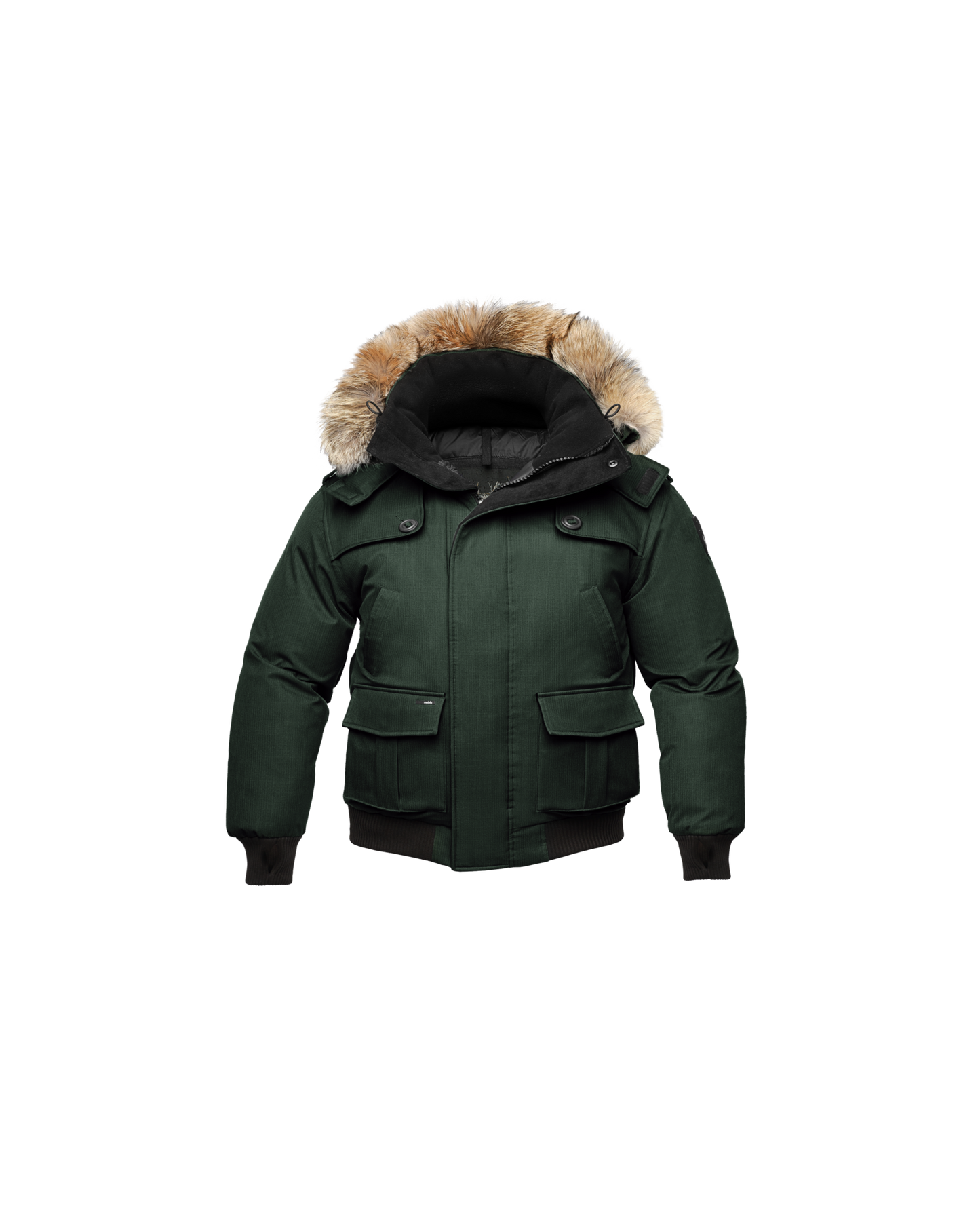 Kid's waist length down bomber jacket with fur trim hood in CH Forest