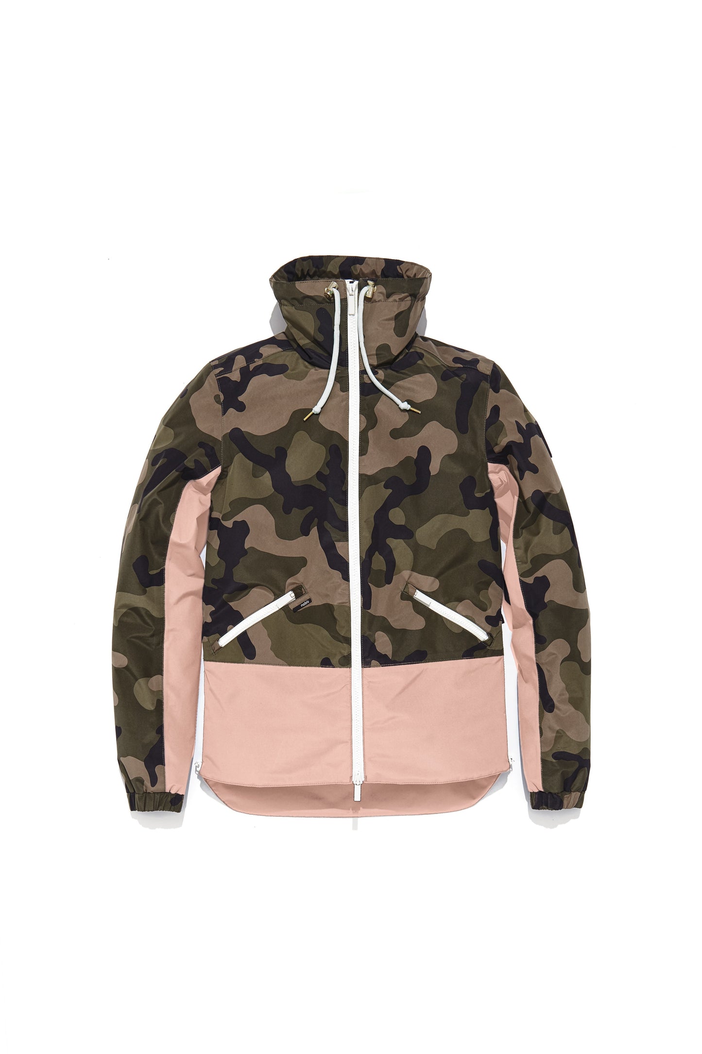 Leah waist length women's jacket in the Camo/Shell Pink color