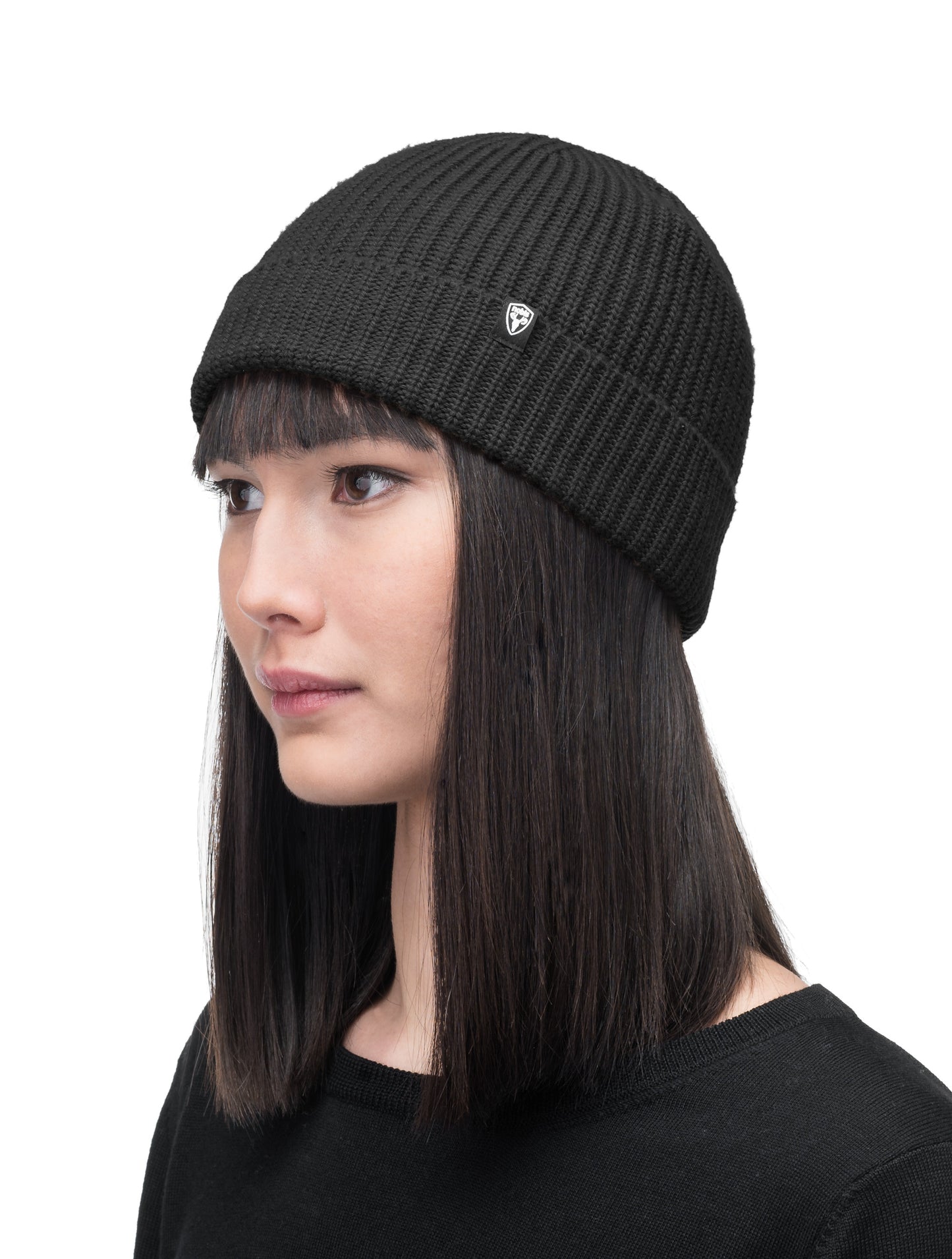 Elain Unisex Knit Toque in ribbed fabric, and Nobis label on cuff, in Black