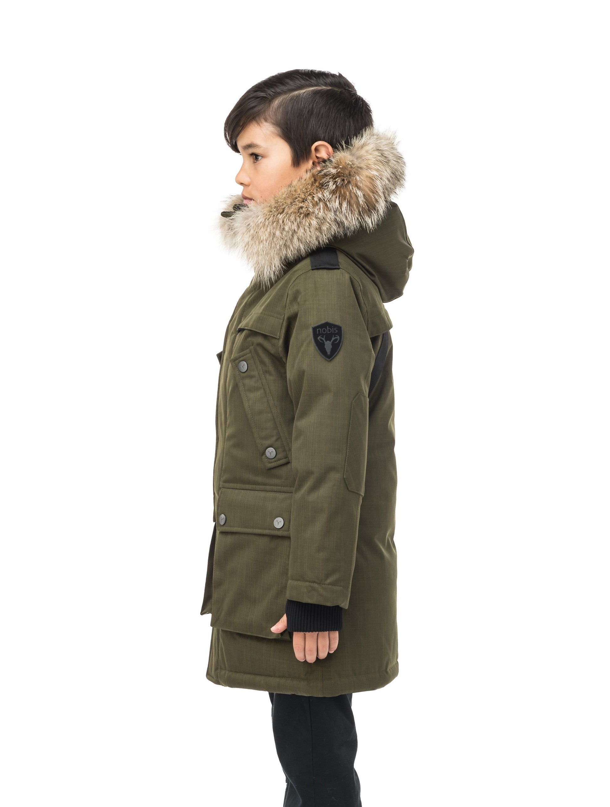 The best kid's down filled parka that's machine washable, waterproof, windproof and breathable in CH Fatigue