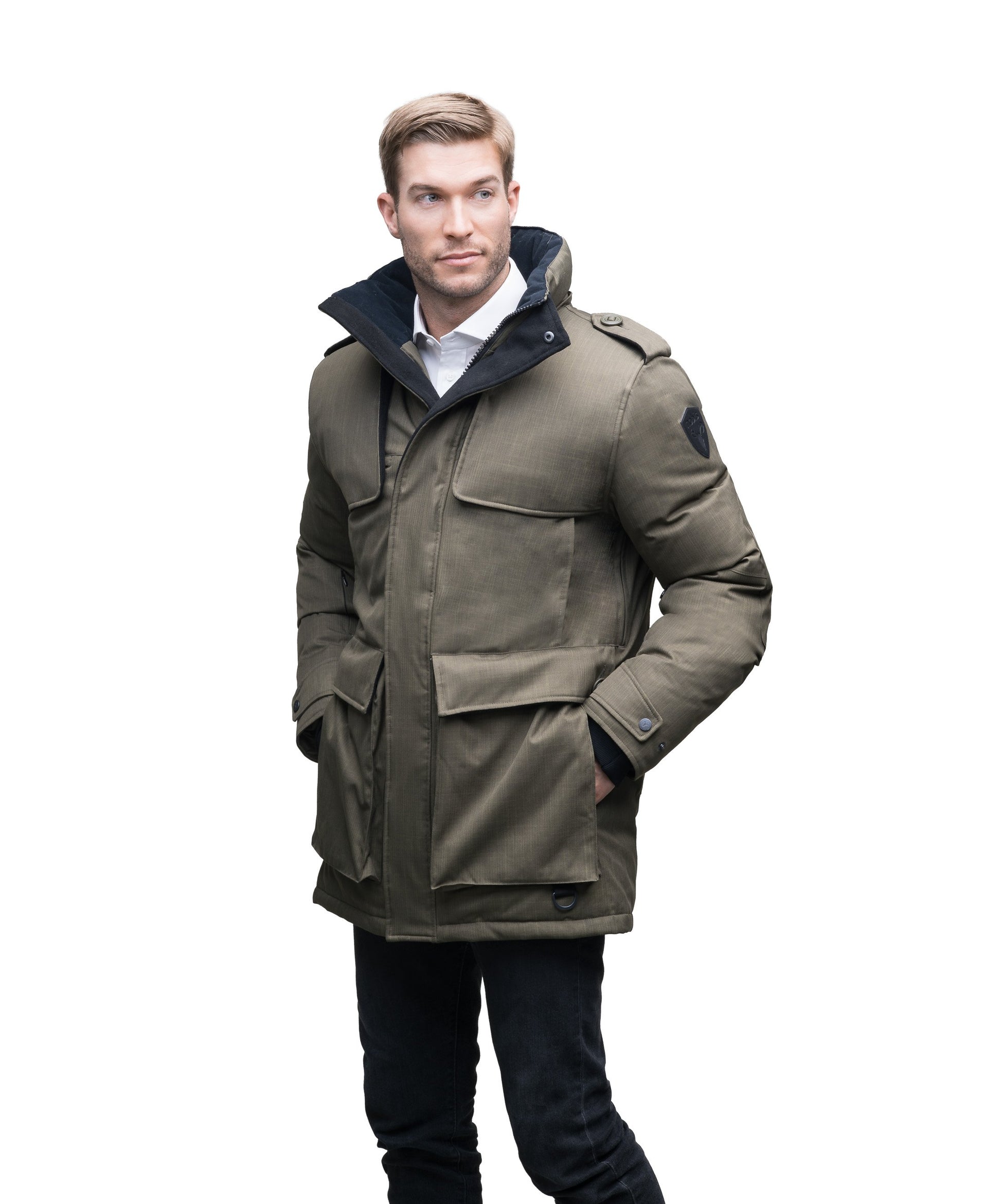 Men's parka with storm patch detail and two patch pockets in CH Steel Grey