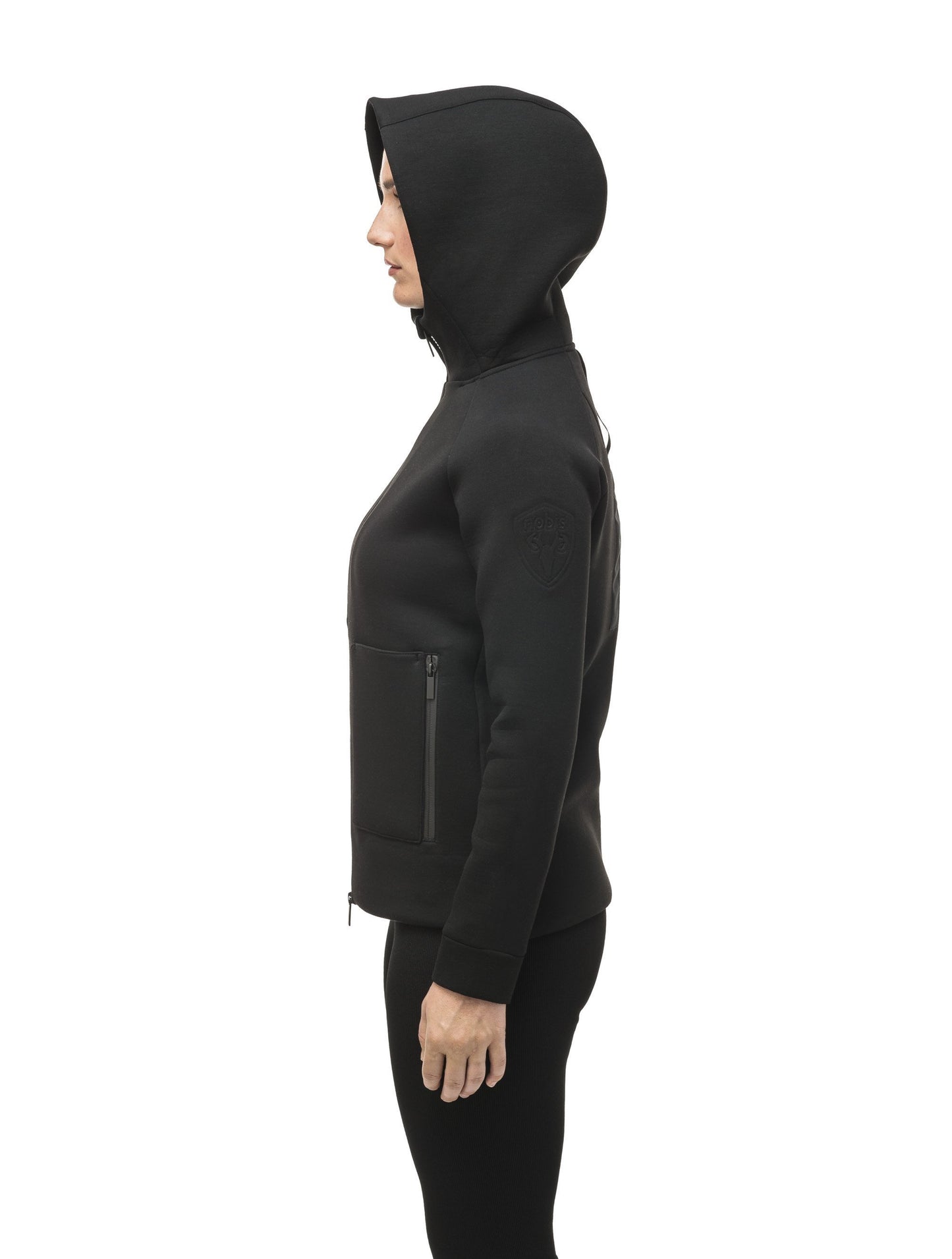 Structured women's hoodie with exposed zipper in Black