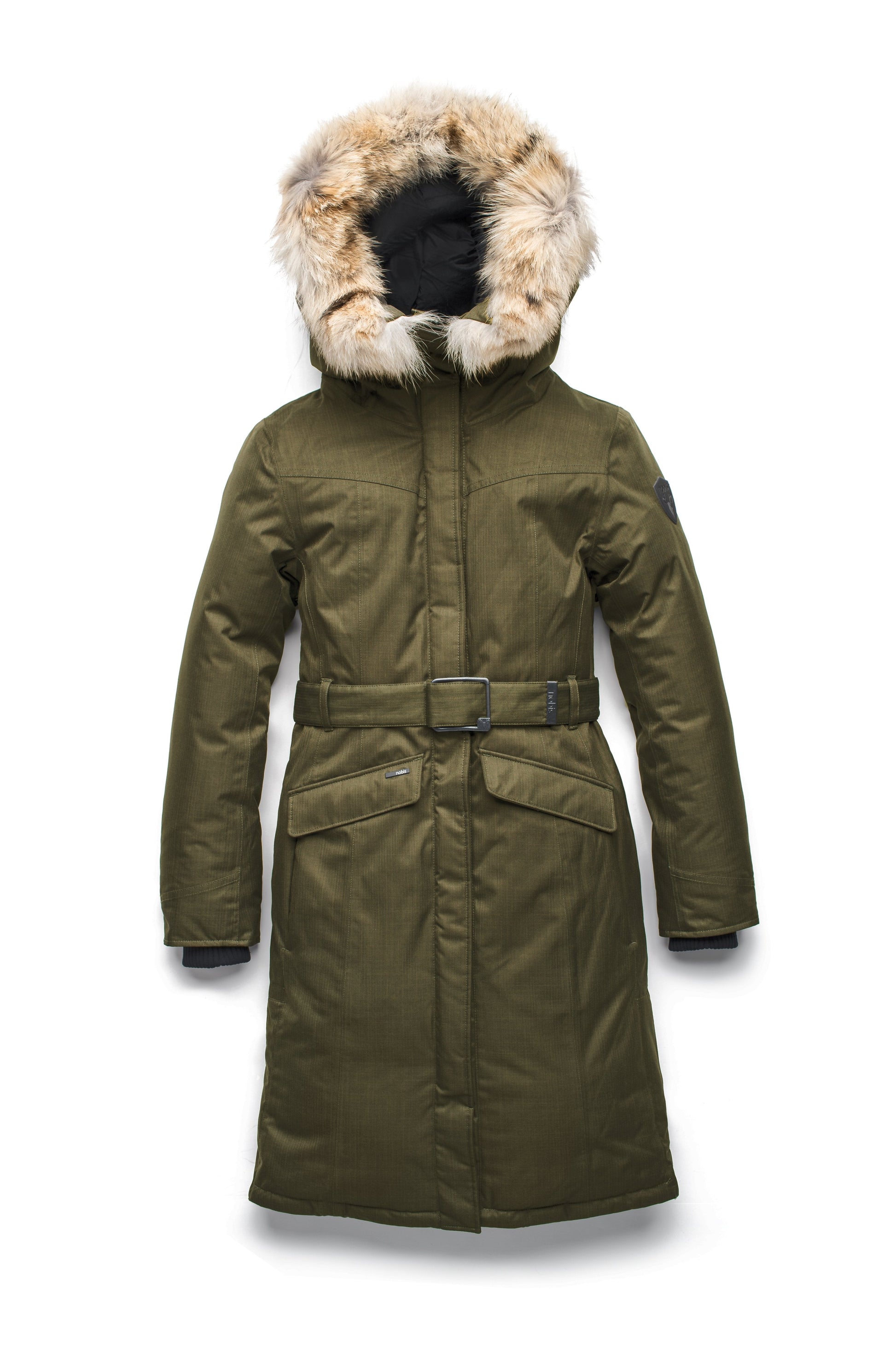 Women's maxi down filled parka with calf length hem in CH Fatigue