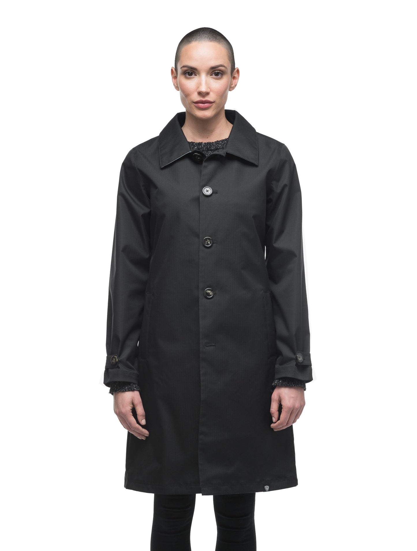 Women's thigh length Mackintosh jacket in Black