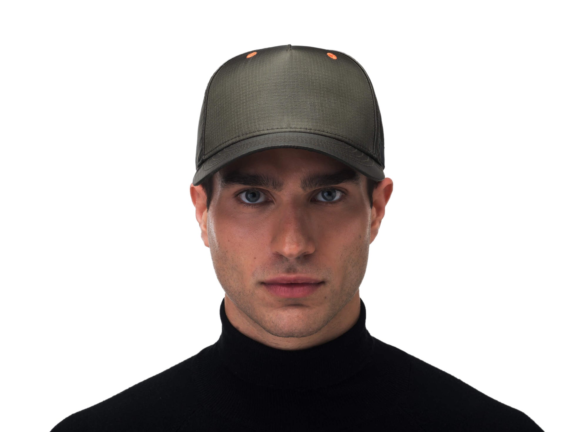 Unisex 5 panel baseball cap with adjustable back and contrast colour detailing in Dusty Olive