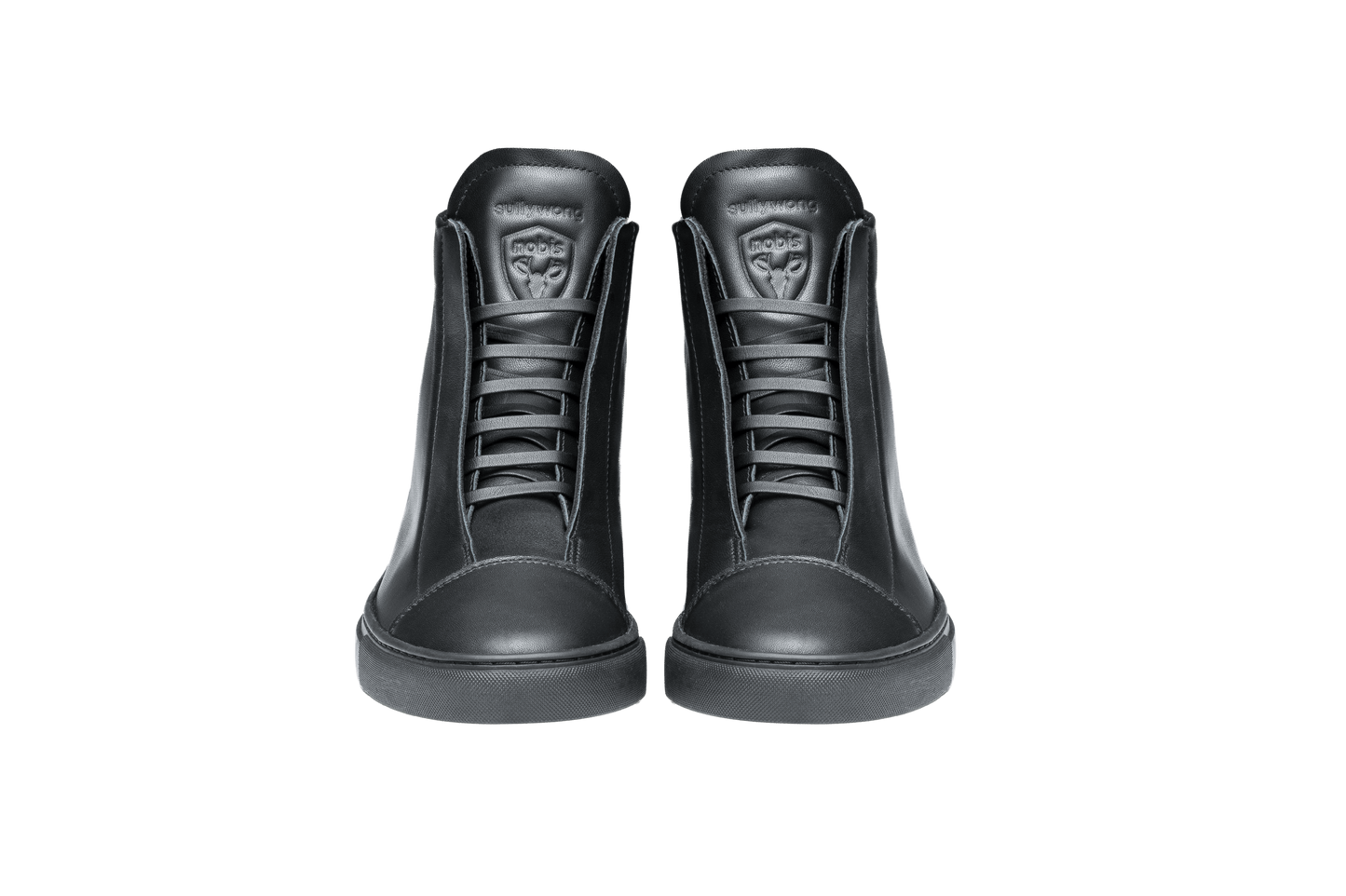 Unisex high top sneaker with Nobis crest embossed on the right side of the shoe in Black