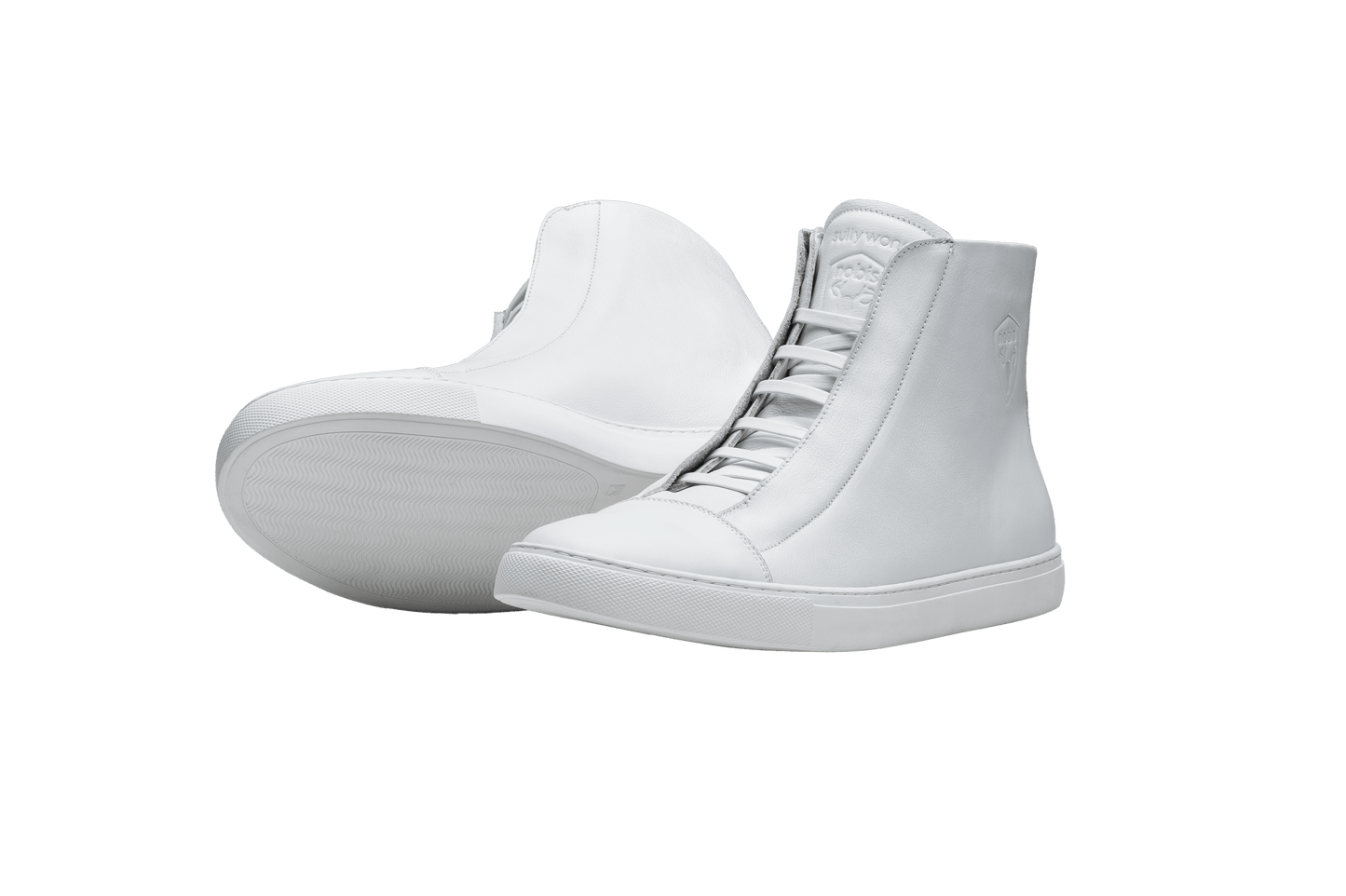 Unisex high top sneaker with Nobis crest embossed on the right side of the shoe in White