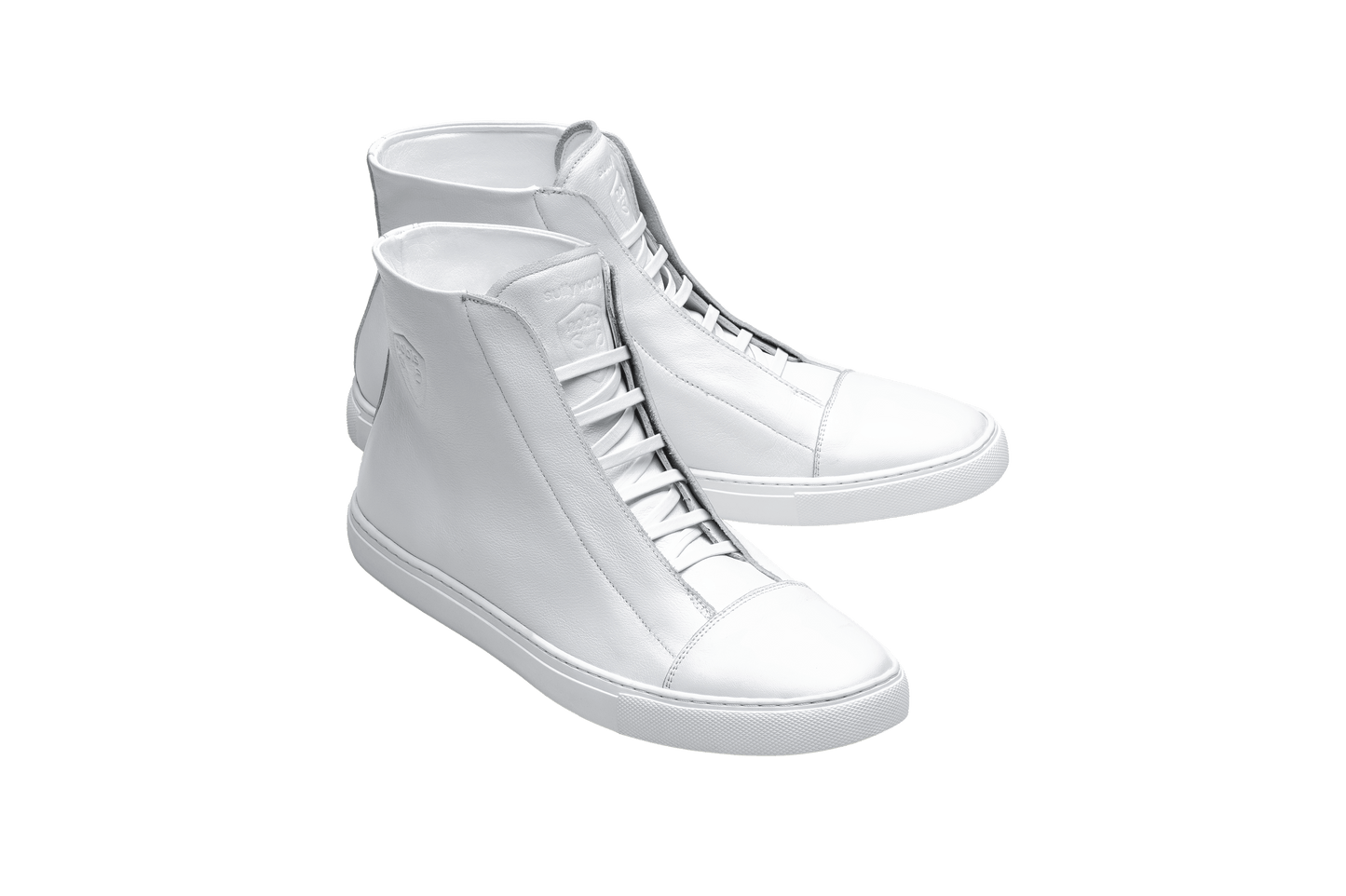 Unisex high top sneaker with Nobis crest embossed on the right side of the shoe in White