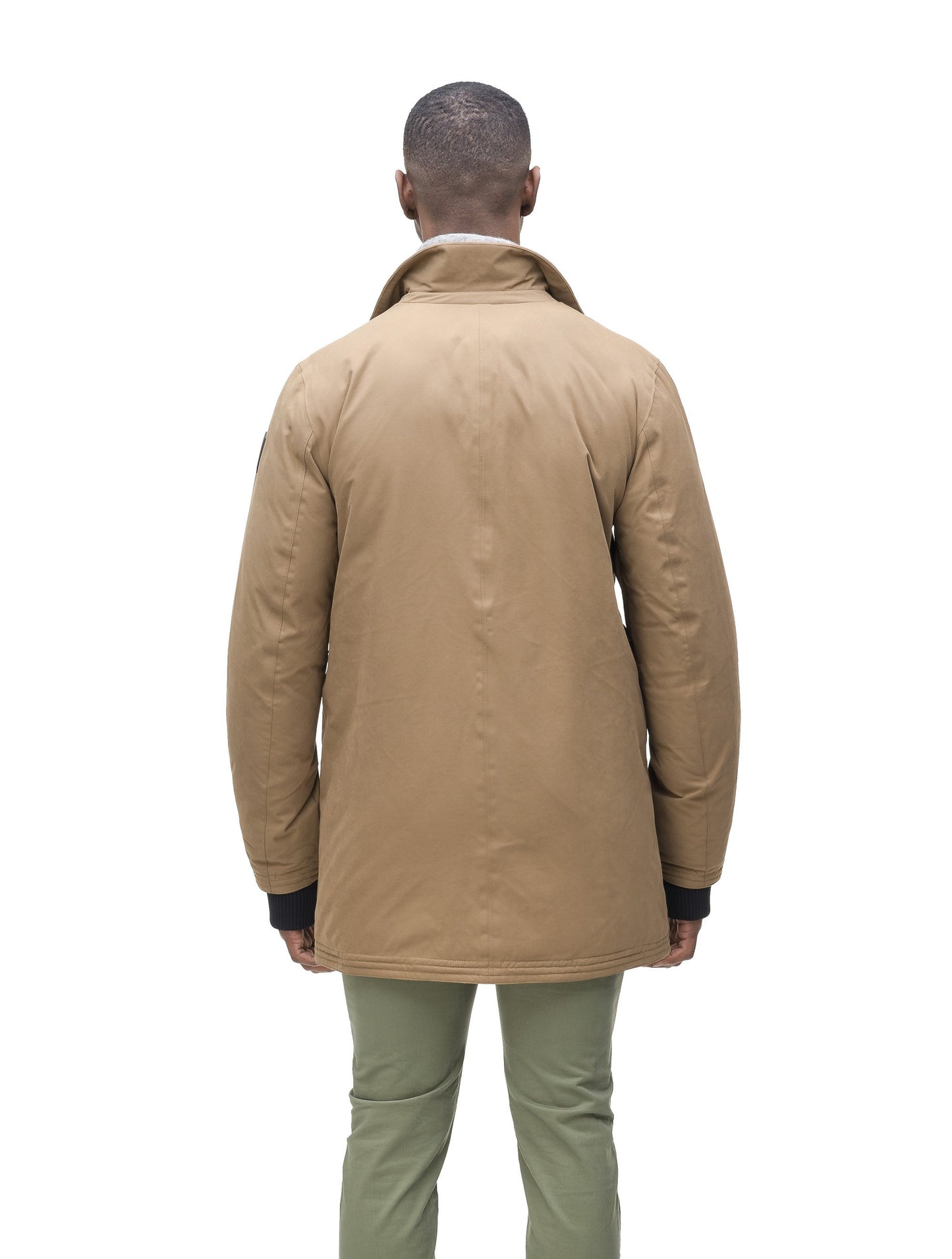 Men's classic overcoat that's lightly down filled, windproof and waterproof in Tan