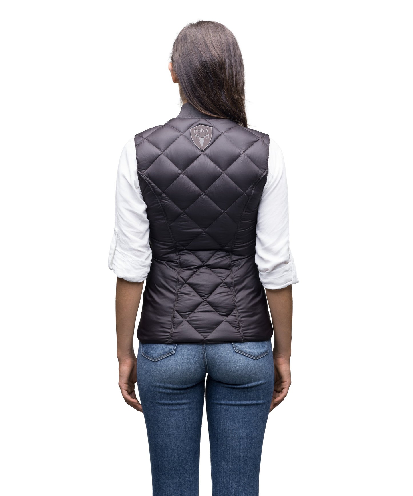 Women's slim fitting quilted vest in Dark Brown