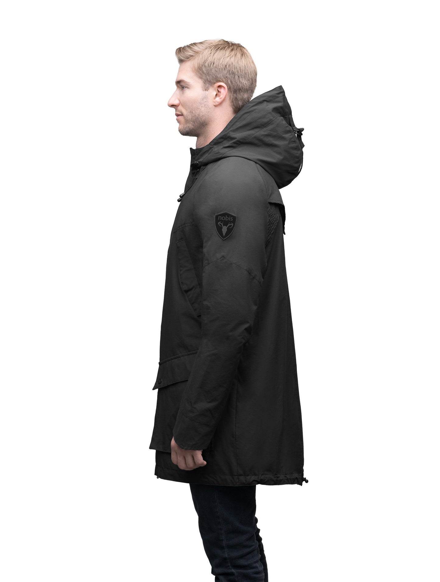 Men's hooded rain coat with hood in Black