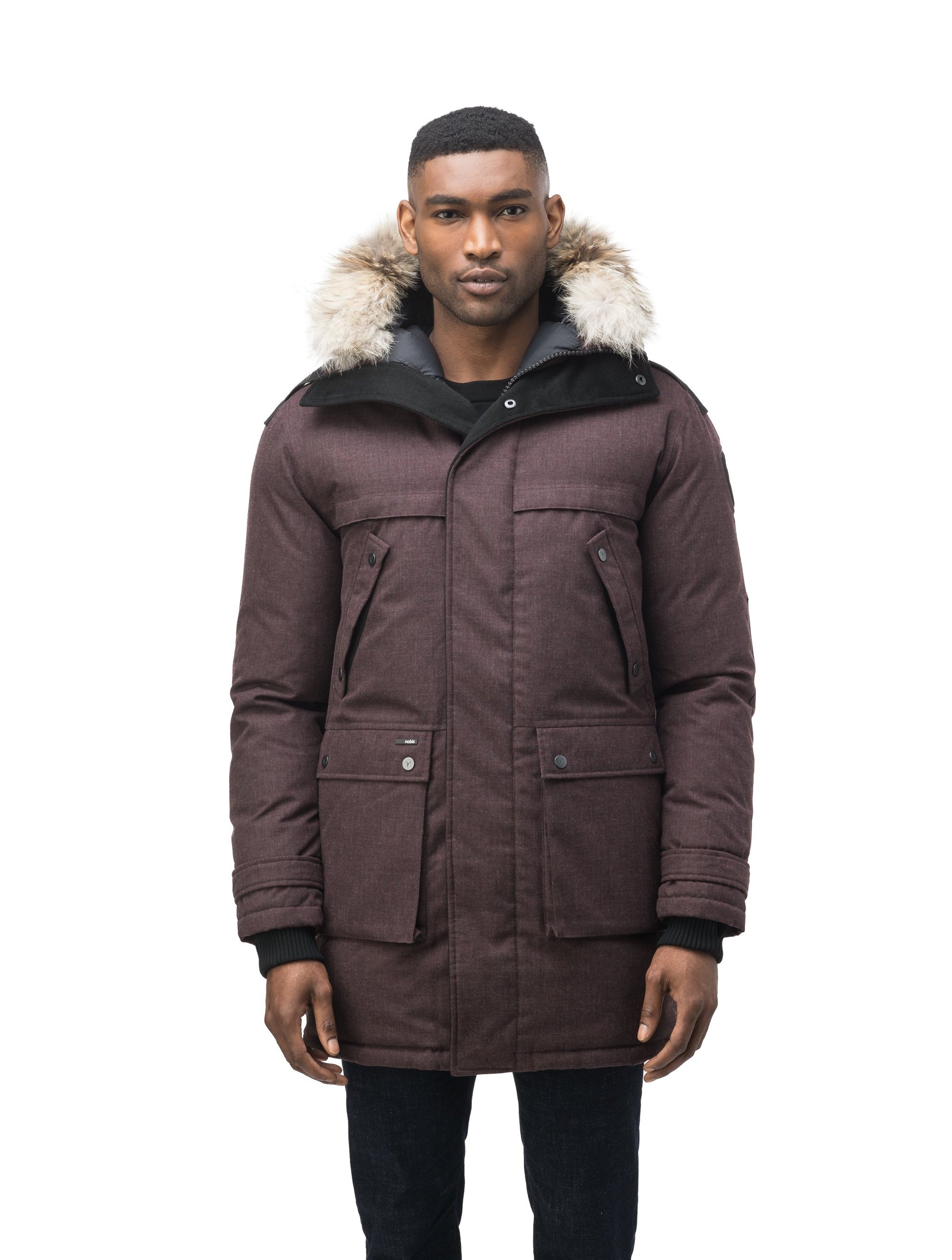 Men's Best Selling Parka the Yatesy is a down filled jacket with a zipper closure and magnetic placket in H. Burgundy