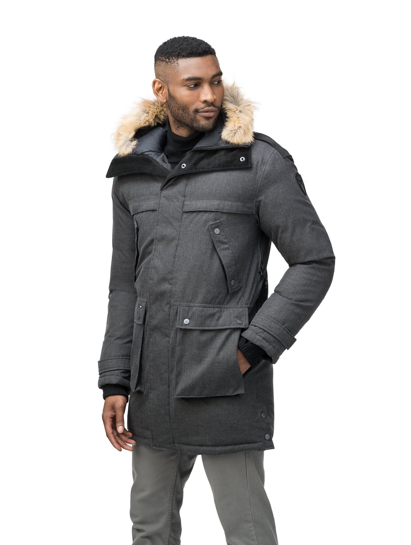 Men's Best Selling Parka the Yatesy is a down filled jacket with a zipper closure and magnetic placket in H. Charcoal