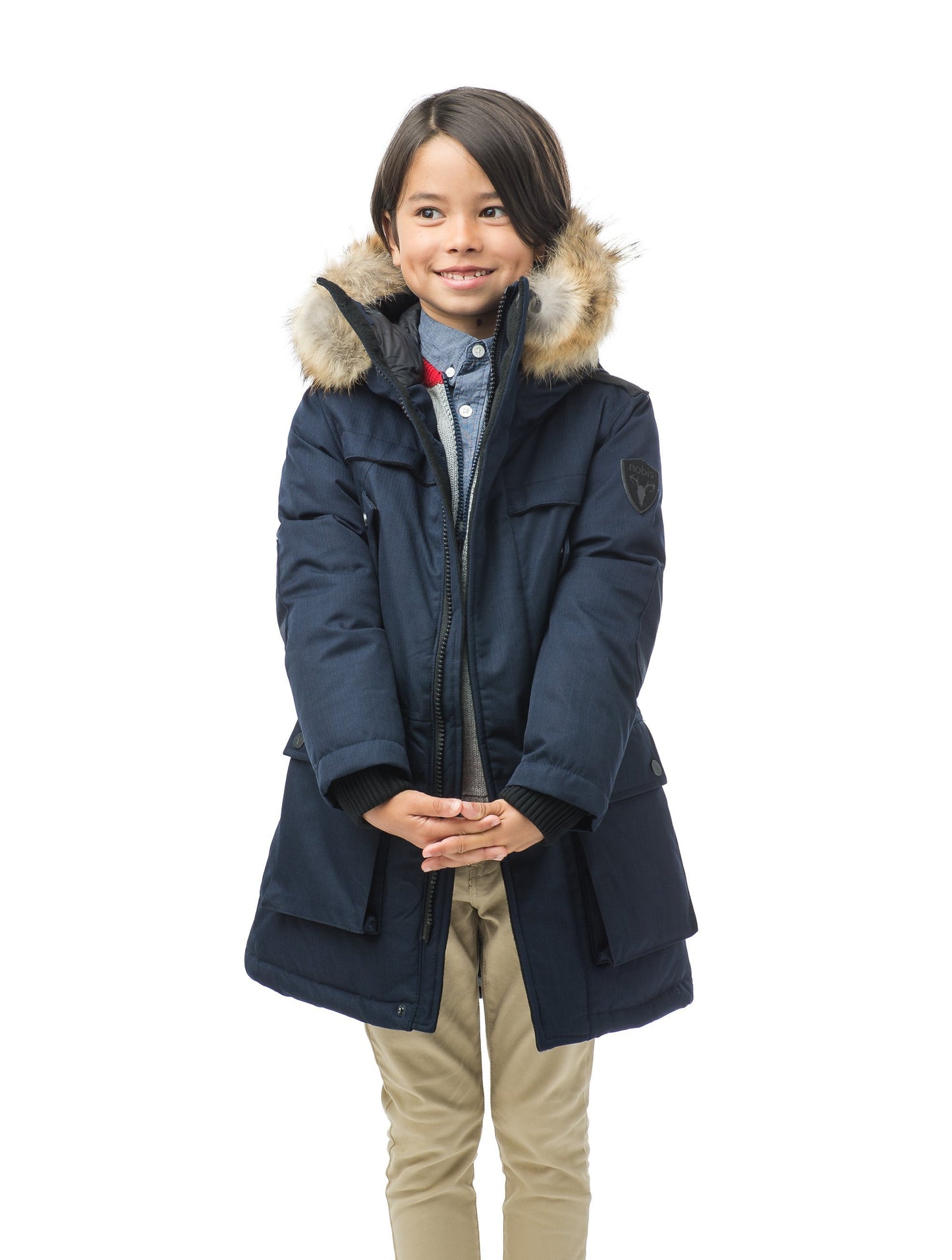 The best kid's down filled parka that's machine washable, waterproof, windproof and breathable in CH Navy