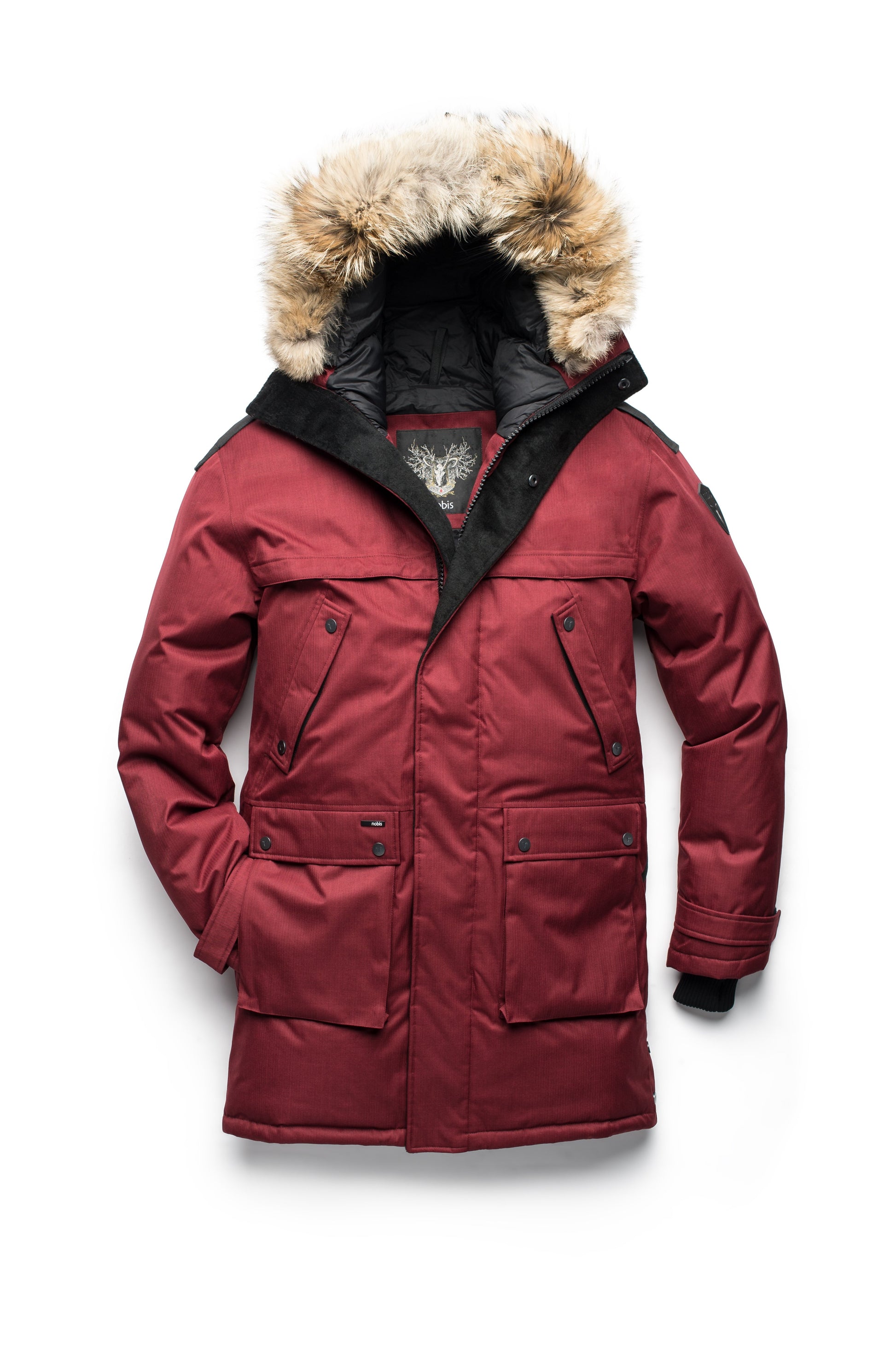 Men's Best Selling Parka the Yatesy is a down filled jacket with a zipper closure and magnetic placket in CH Cabernet