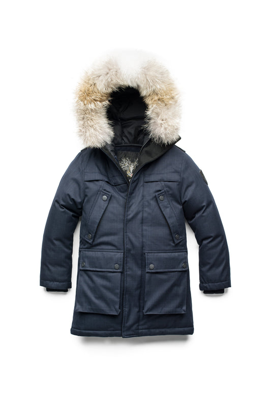 The best kid's down filled parka that's machine washable, waterproof, windproof and breathable in CH Navy