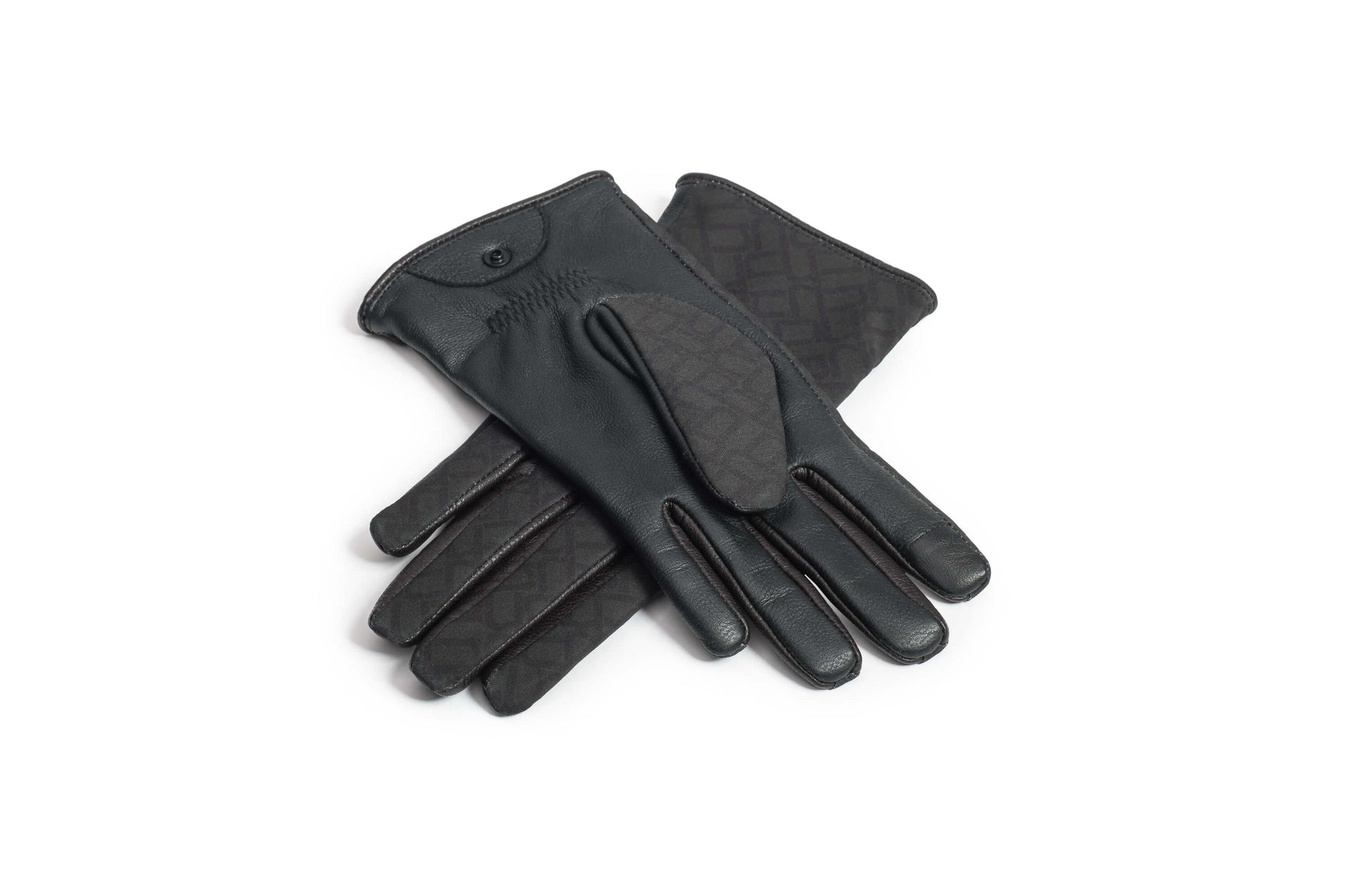 Mai Ladies Classic Driving Gloves with lambskin exterior, cashmere lining, touch screen fingertips, and elasticized wrists, in Dark Monogram